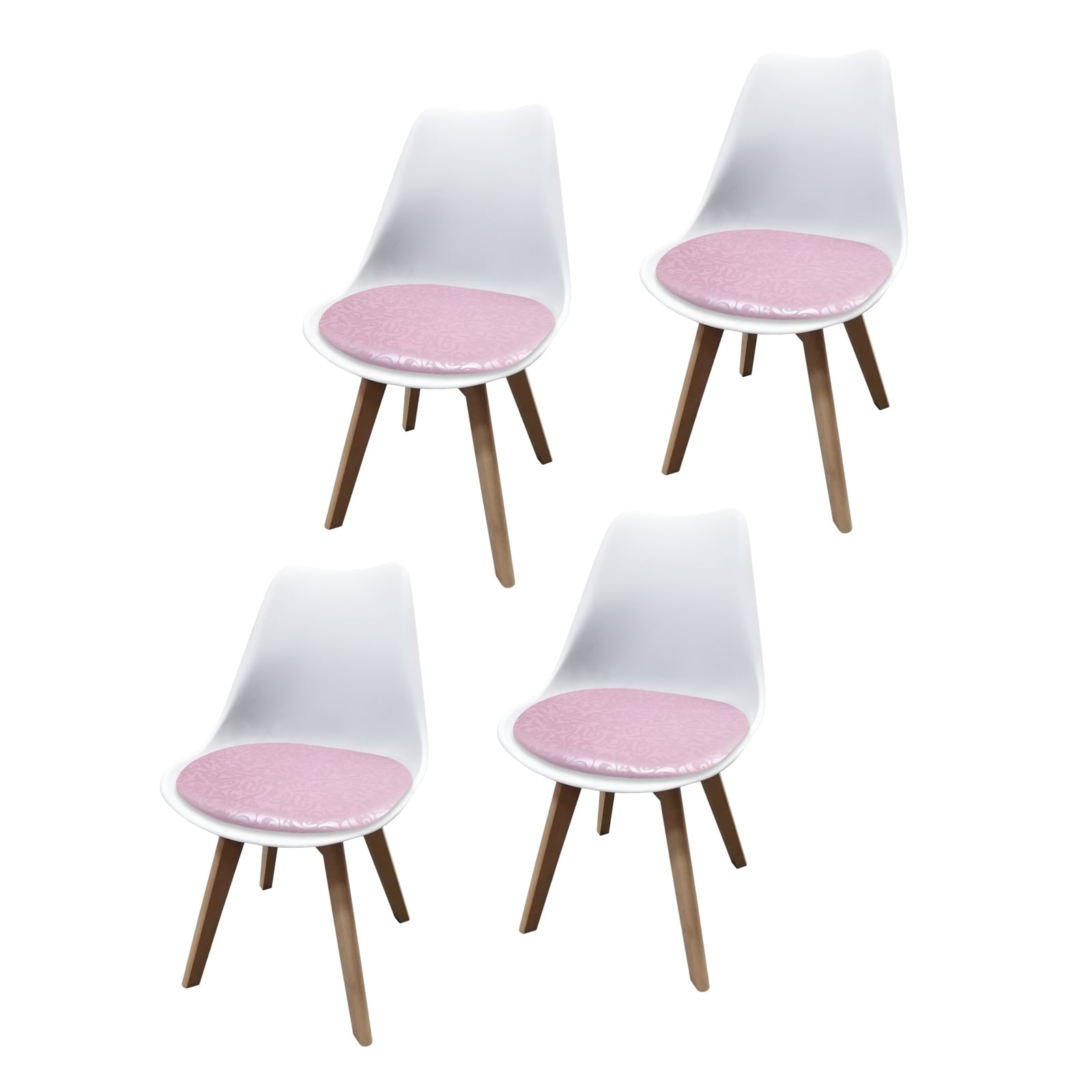 HTI-Living Esszimmerstuhl 4er Set Wei&szlig; mit Kunstledersitz Atlanta Rosa mit Ornament 