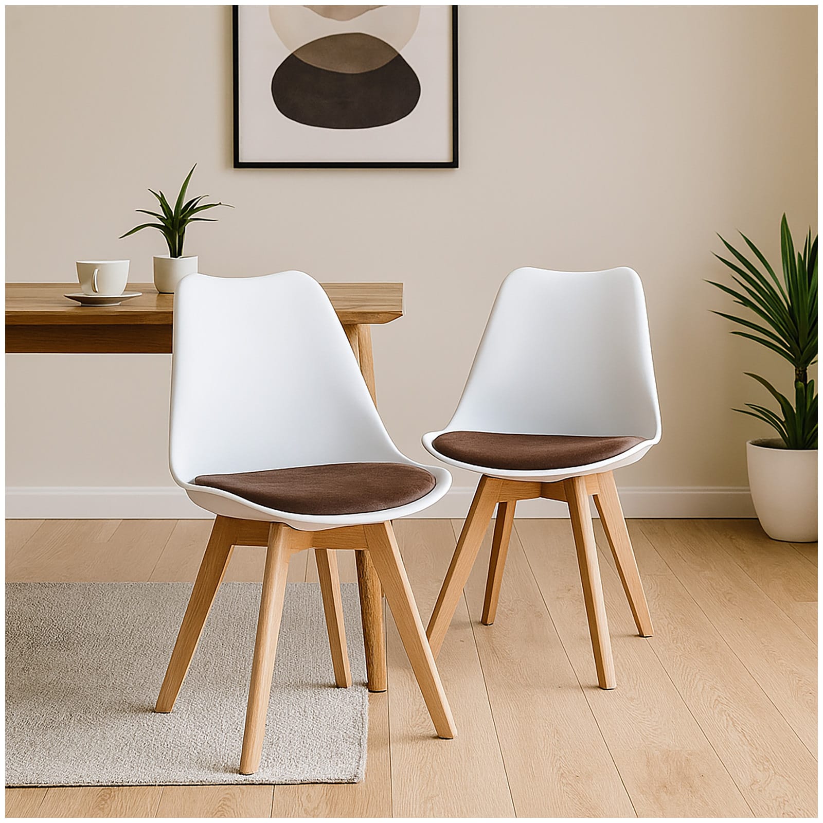 HTI-Living Esszimmerstuhl Samt 2er Set Atlanta Wei&szlig;/Braun 
