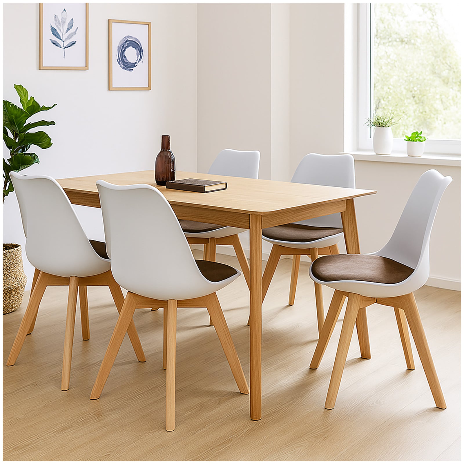 HTI-Living Esszimmerstuhl Samt 4er Set Atlanta Wei&szlig;/Braun 