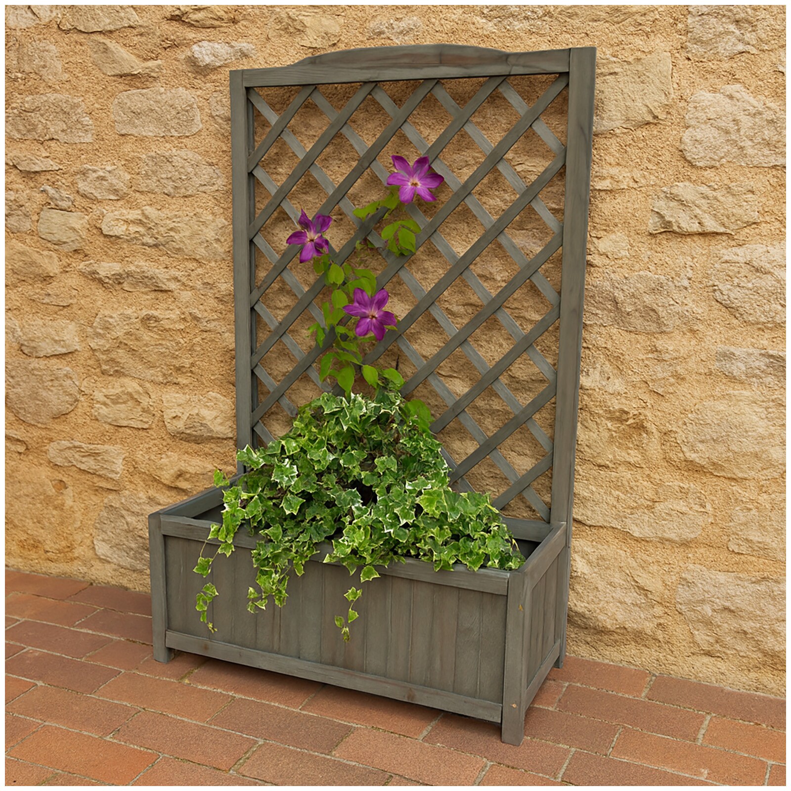 HTI-Living Pflanzkasten mit Rankgitter aus Holz Grau Blumenkasten f&uuml;r Terrasse und Balkon 