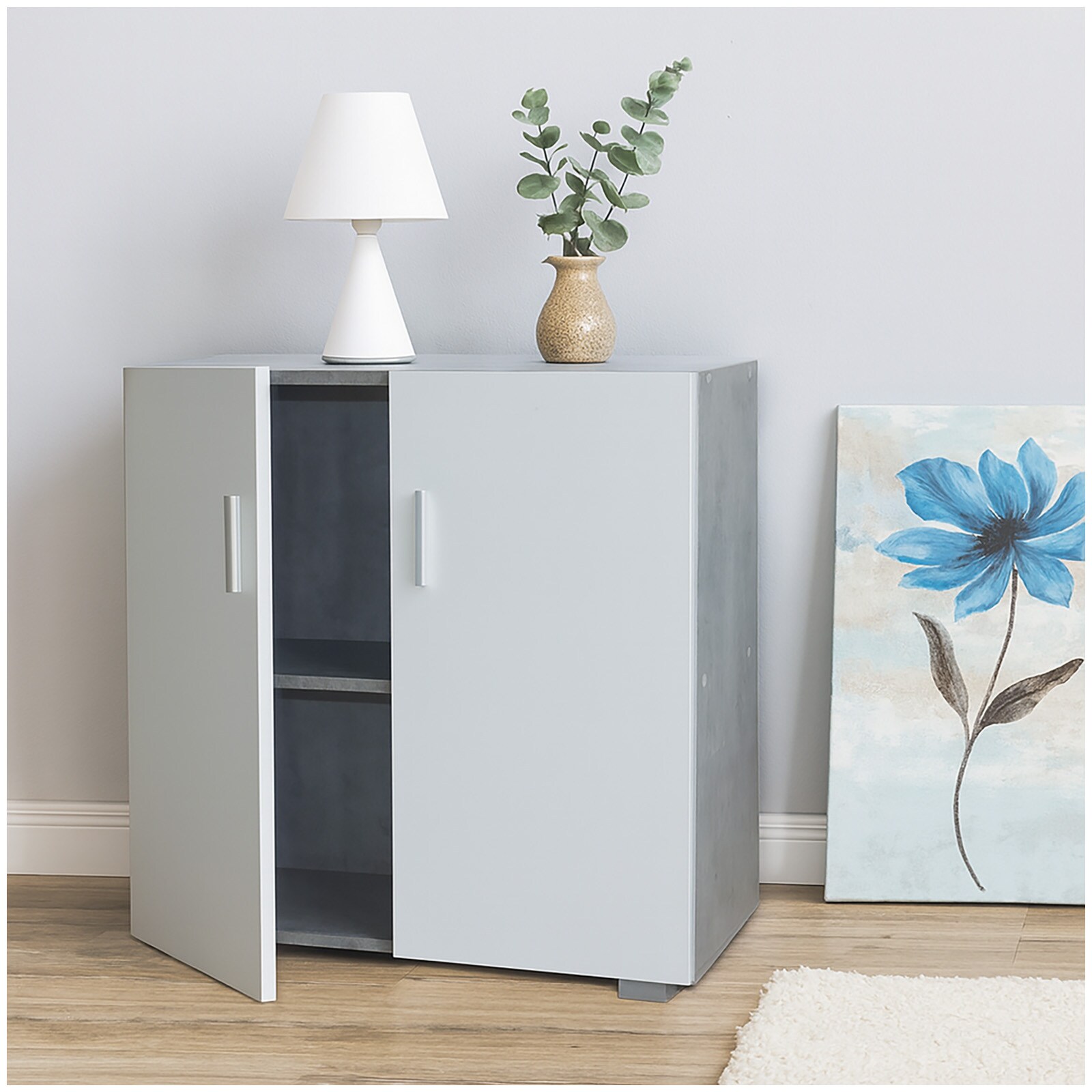 HTI-Living Sideboard 2 F&auml;cher Thekla Beton-Wei&szlig; 