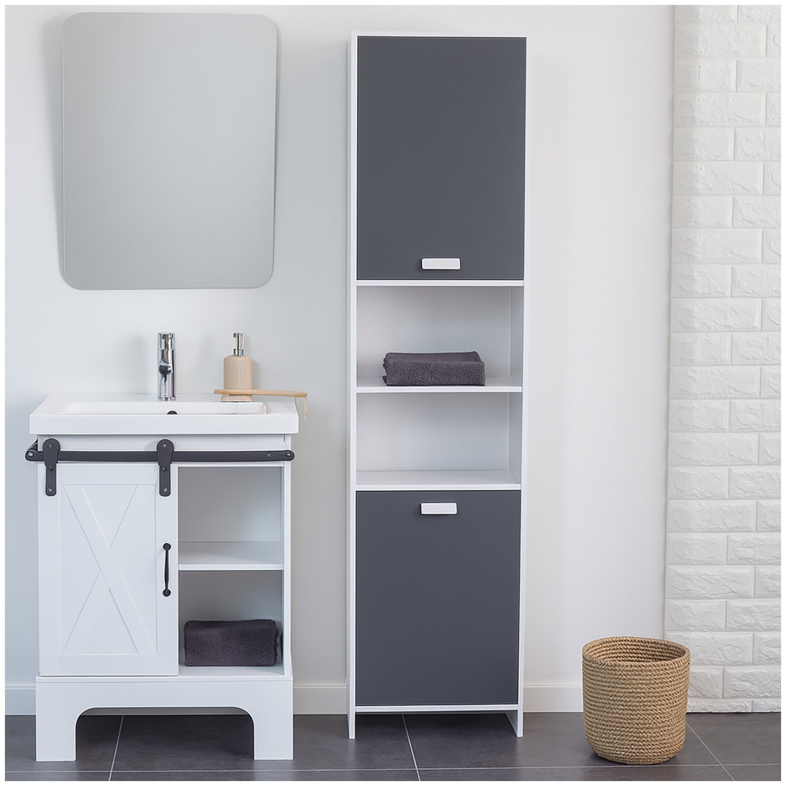HTI-Living Badregal Grau/Wei&szlig; Thekla 