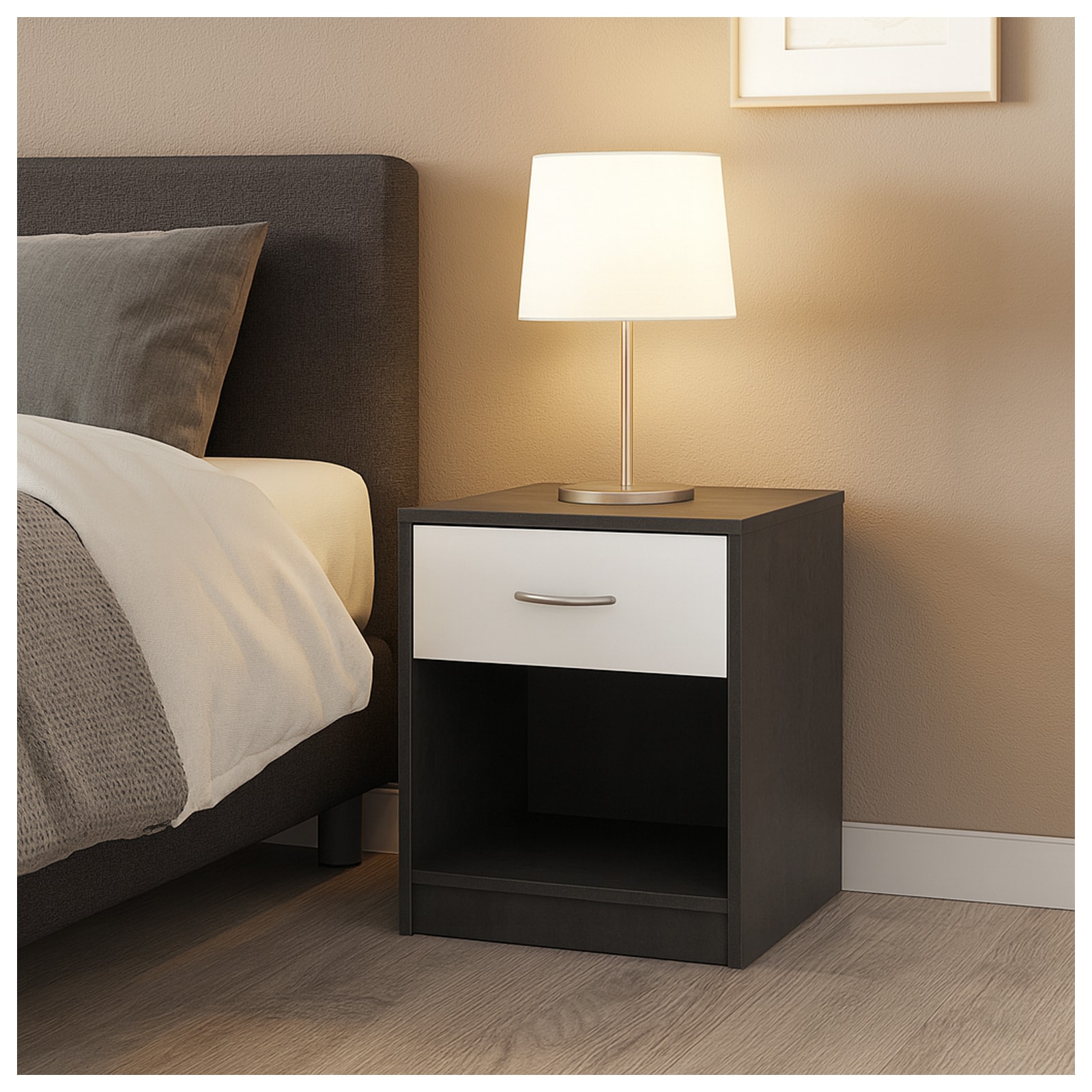 HTI-Living Nachtschrank mit 1 Schublade Nina Beton Wei&szlig; 