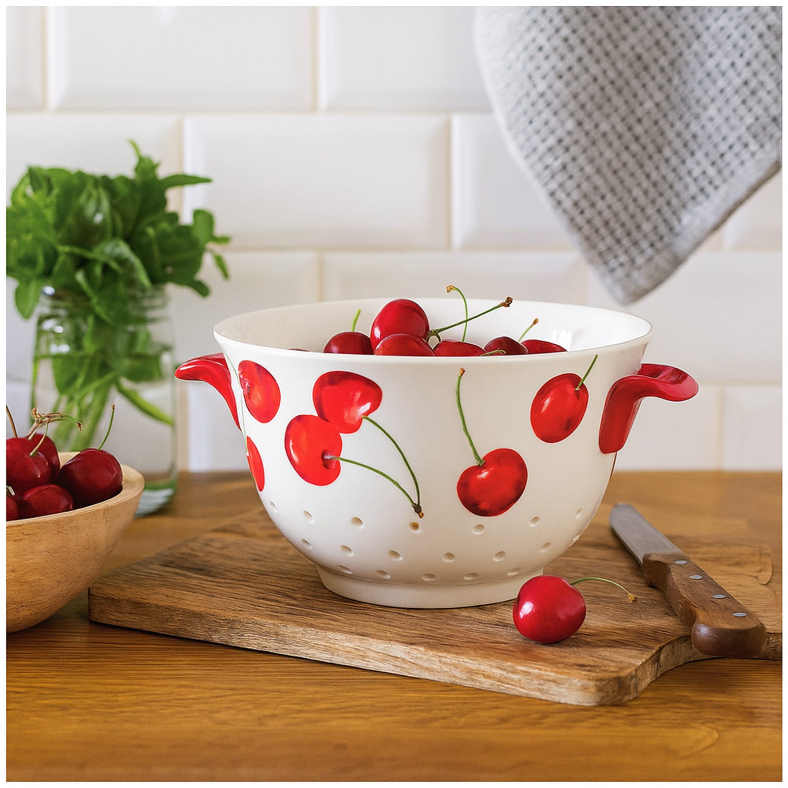 neuetischkultur Keramik K&uuml;chensieb mit Griffen stilvolles Sieb f&uuml;r Obst, Gem&uuml;se und Pasta 