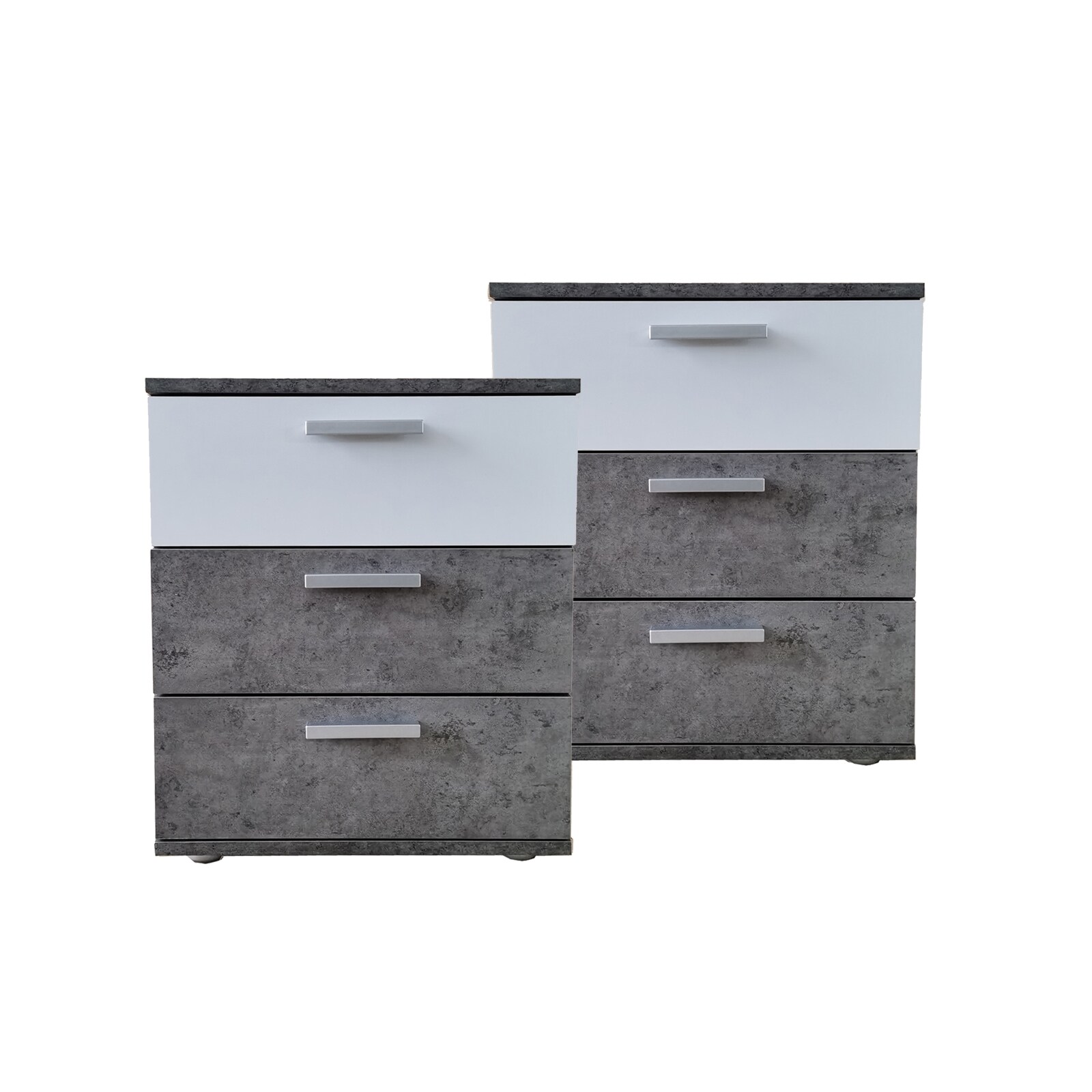 HTI-Living Nachtkommode 3 Schubladen Nina Beton Wei&szlig; 2er-Set 