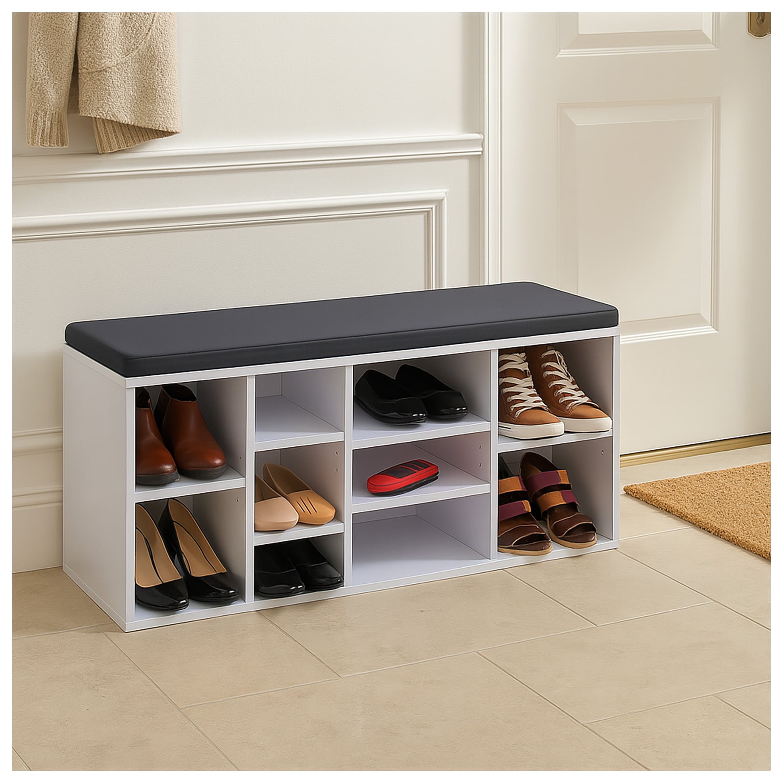 HTI-Living Garderobenbank mit 10 F&auml;chern inkl. Sitzkissen 