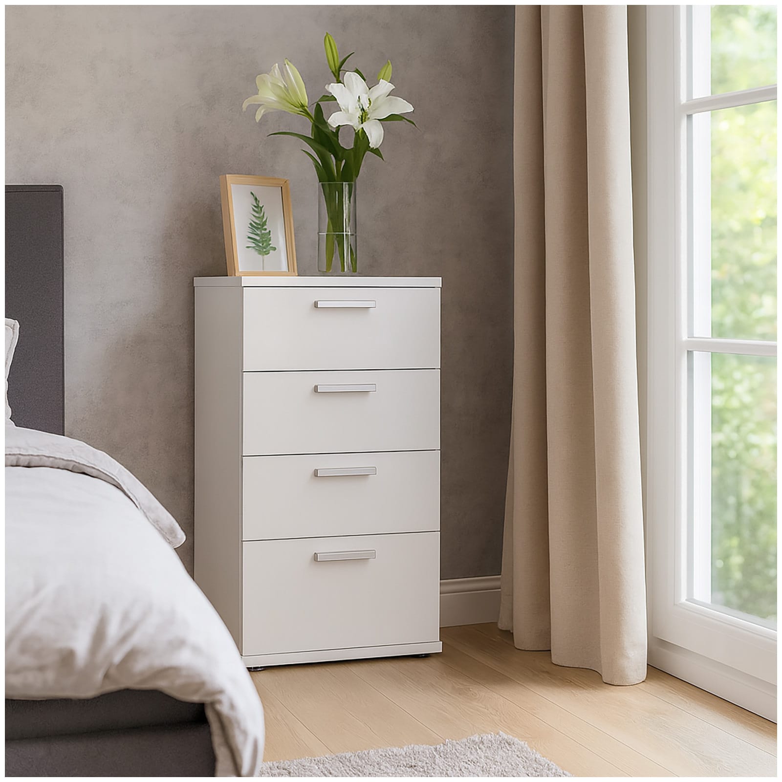 HTI-Living Nachtkommode 4 Schubladen Nina Wei&szlig; 