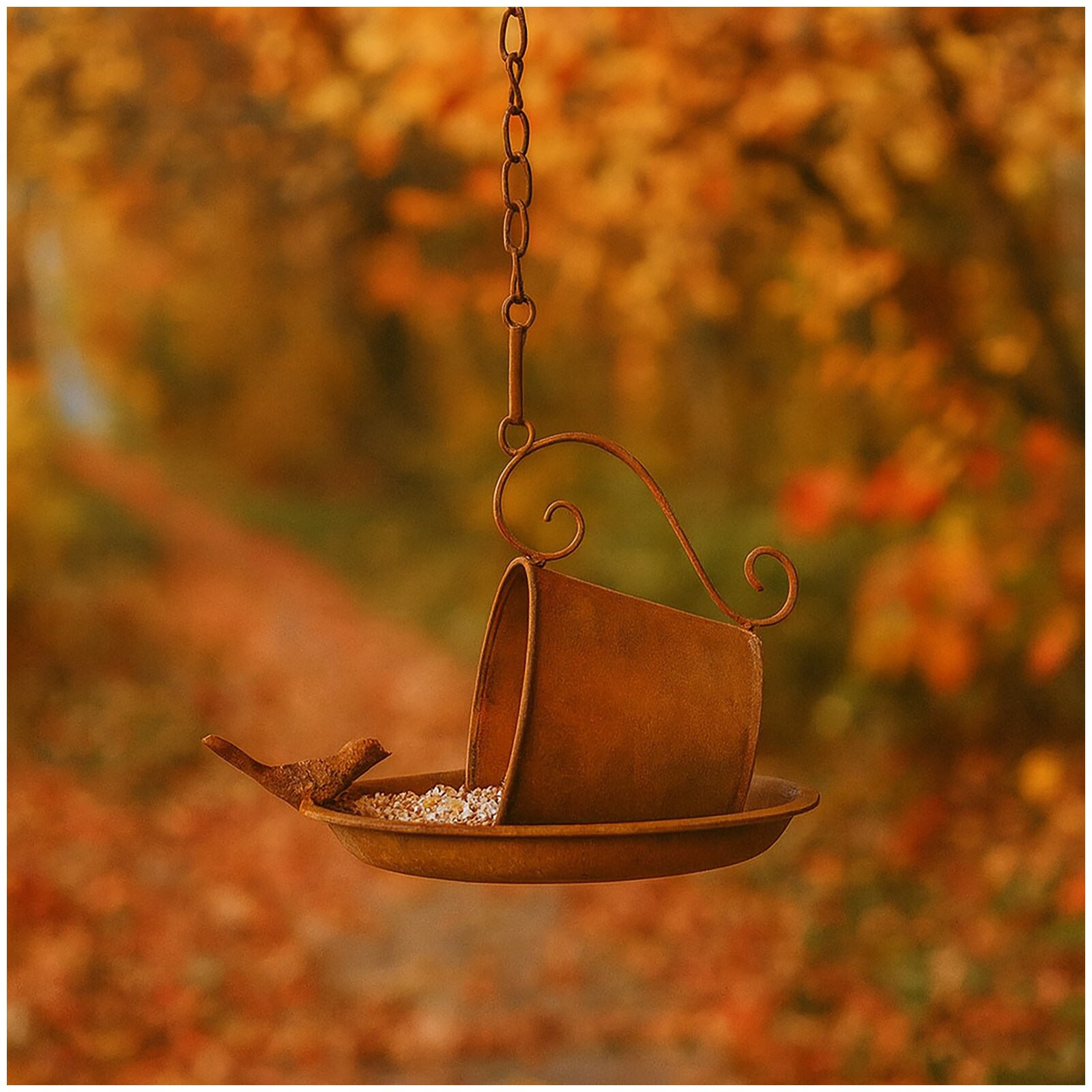 HTI-Living Dekorative Vogelfutterstation Metall Tasse zum Aufh&auml;ngen Rostoptik 