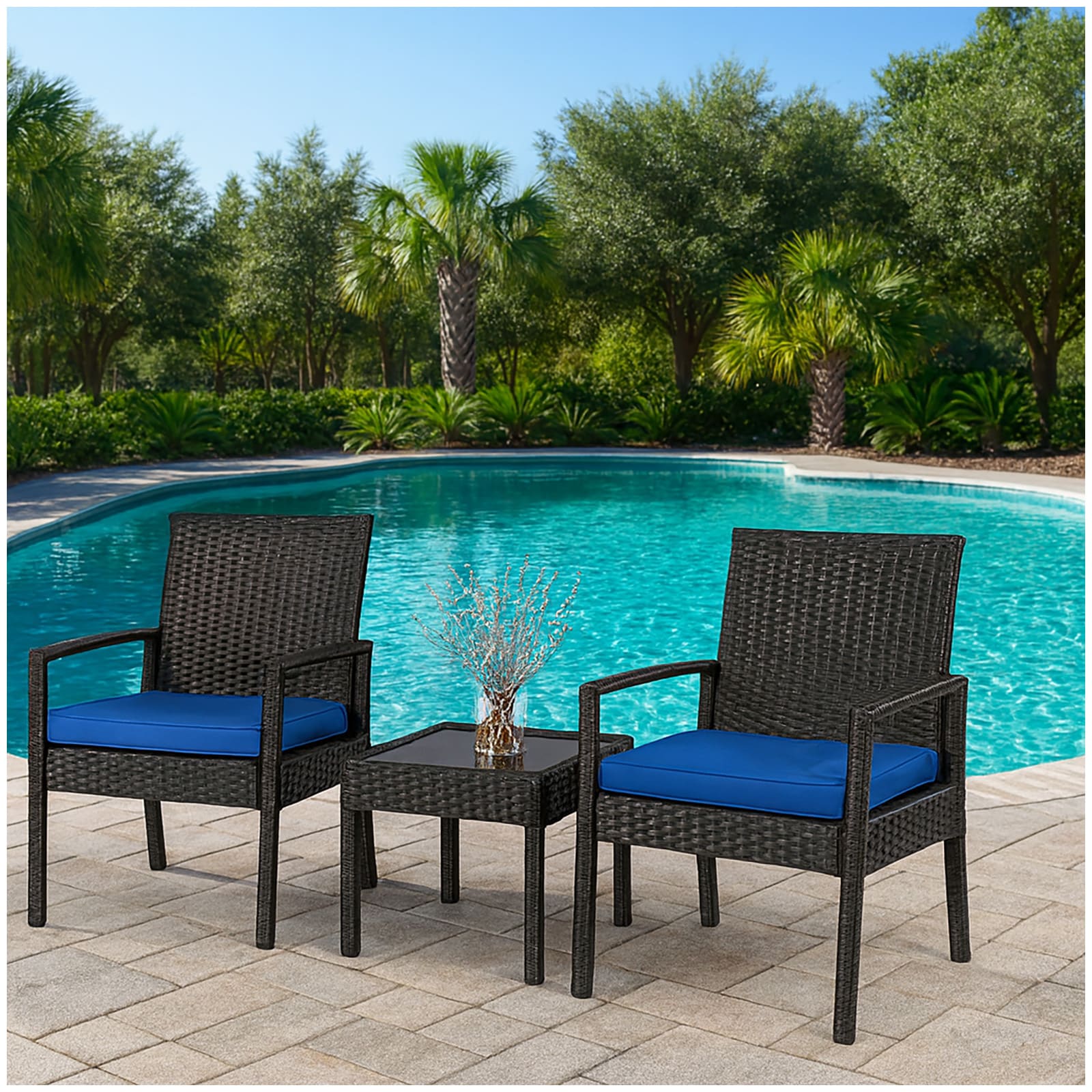 HTI-Living Sitzgruppe 3-teilig Santadi Blaue Kissen 