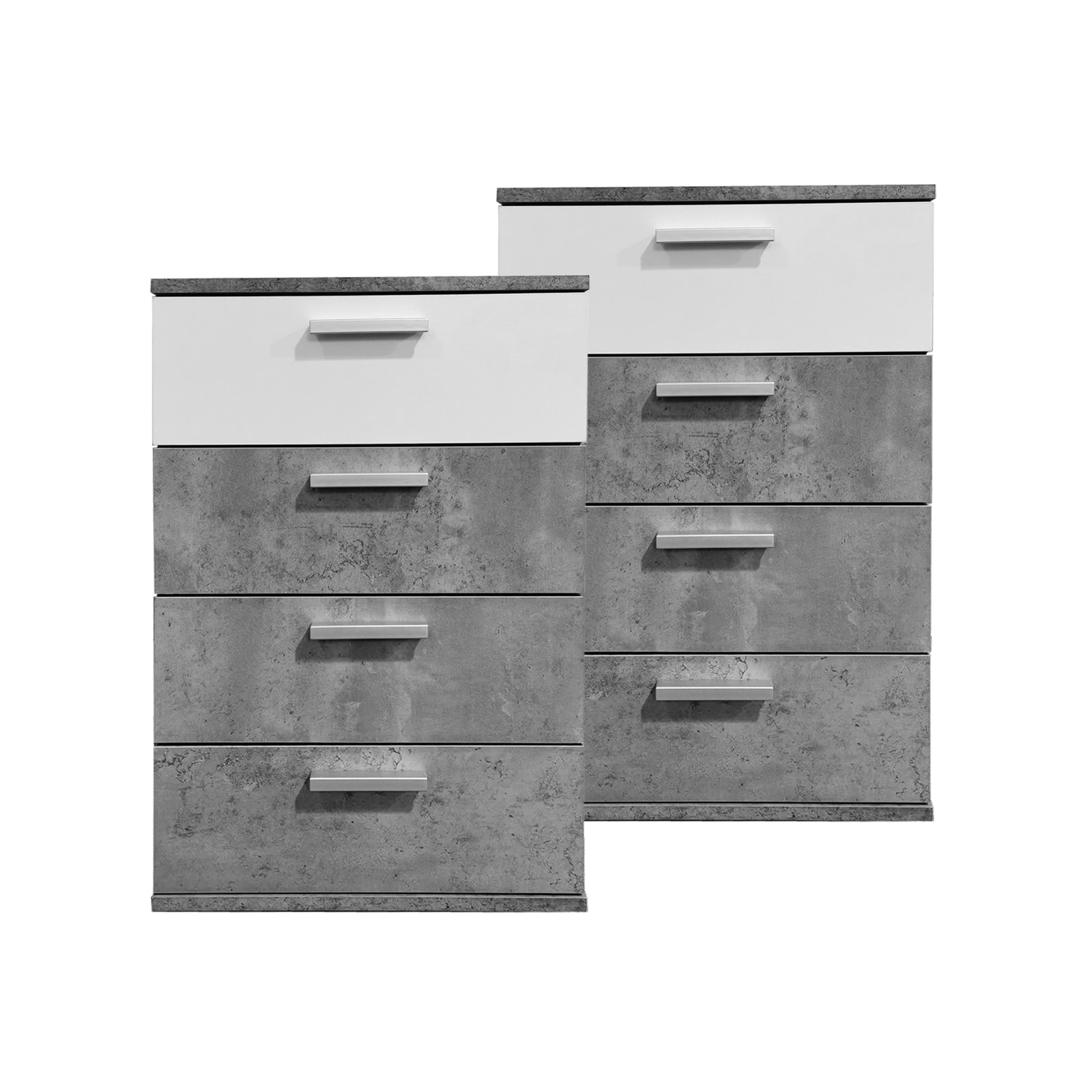 HTI-Living Nachtkommode 4 Schubladen Nina Beton Wei&szlig; 2er-Set 