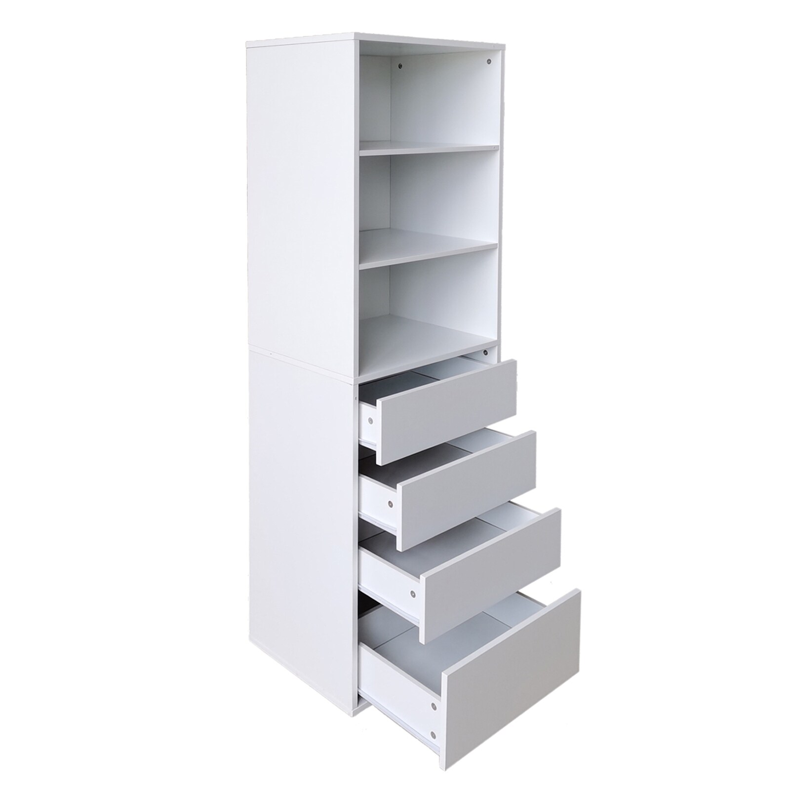 HTI-Living Hohe offene Kommode 3 Regalf&auml;cher 4 Schubladen 