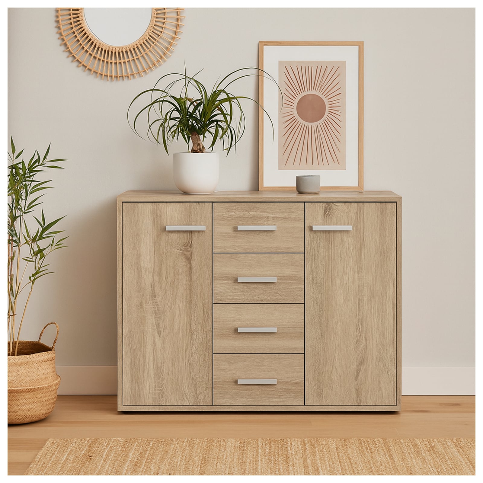 HTI-Living Sideboard Nina mit 4 Schubladen Sonoma 