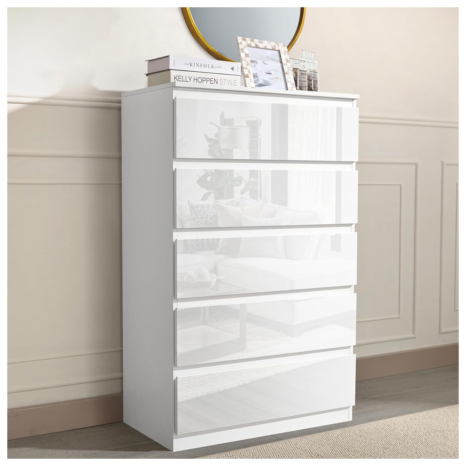 HTI-Living Sideboard Kenji 5 Schubladen Hochglanz Wei&szlig; 