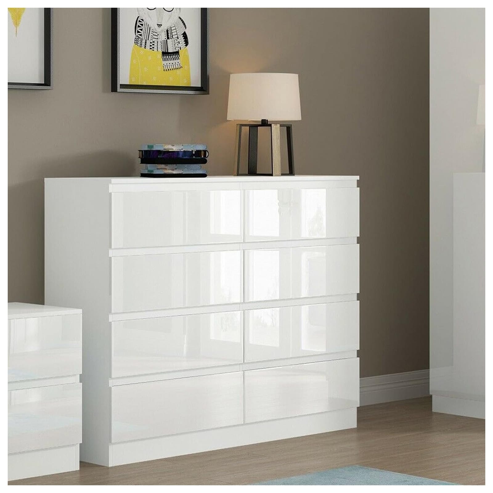 HTI-Living Sideboard Kenji 8 Schubladen Hochglanz Wei&szlig; 