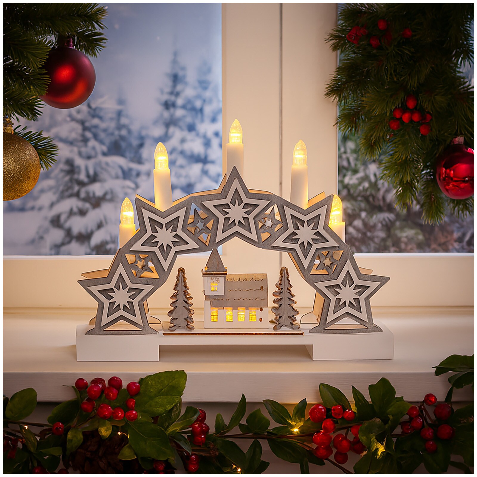 HTI-Living Leuchtbogen Sterne und Kirche 