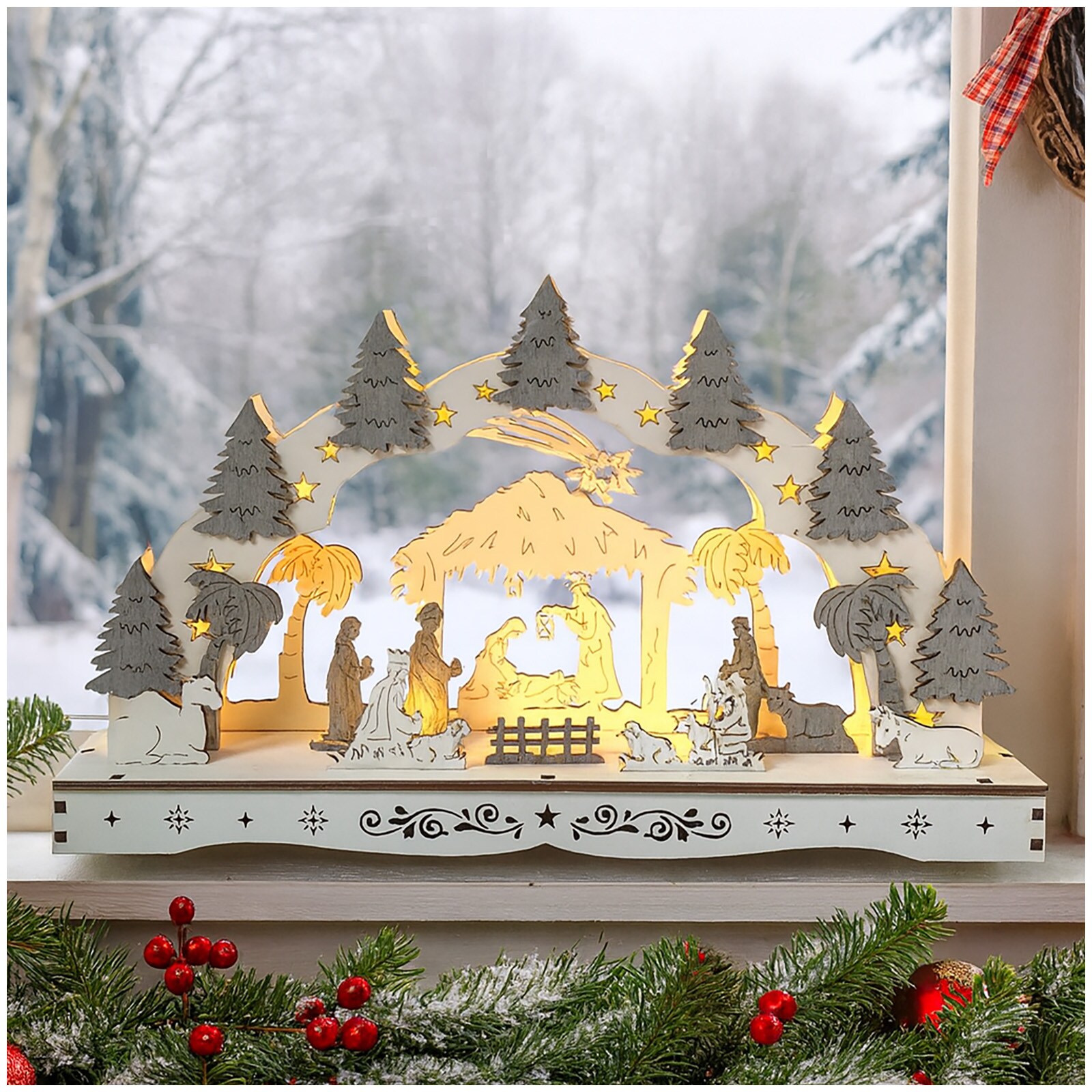 HTI-Living Leuchtbogen Heilige Familie mit Krippe 