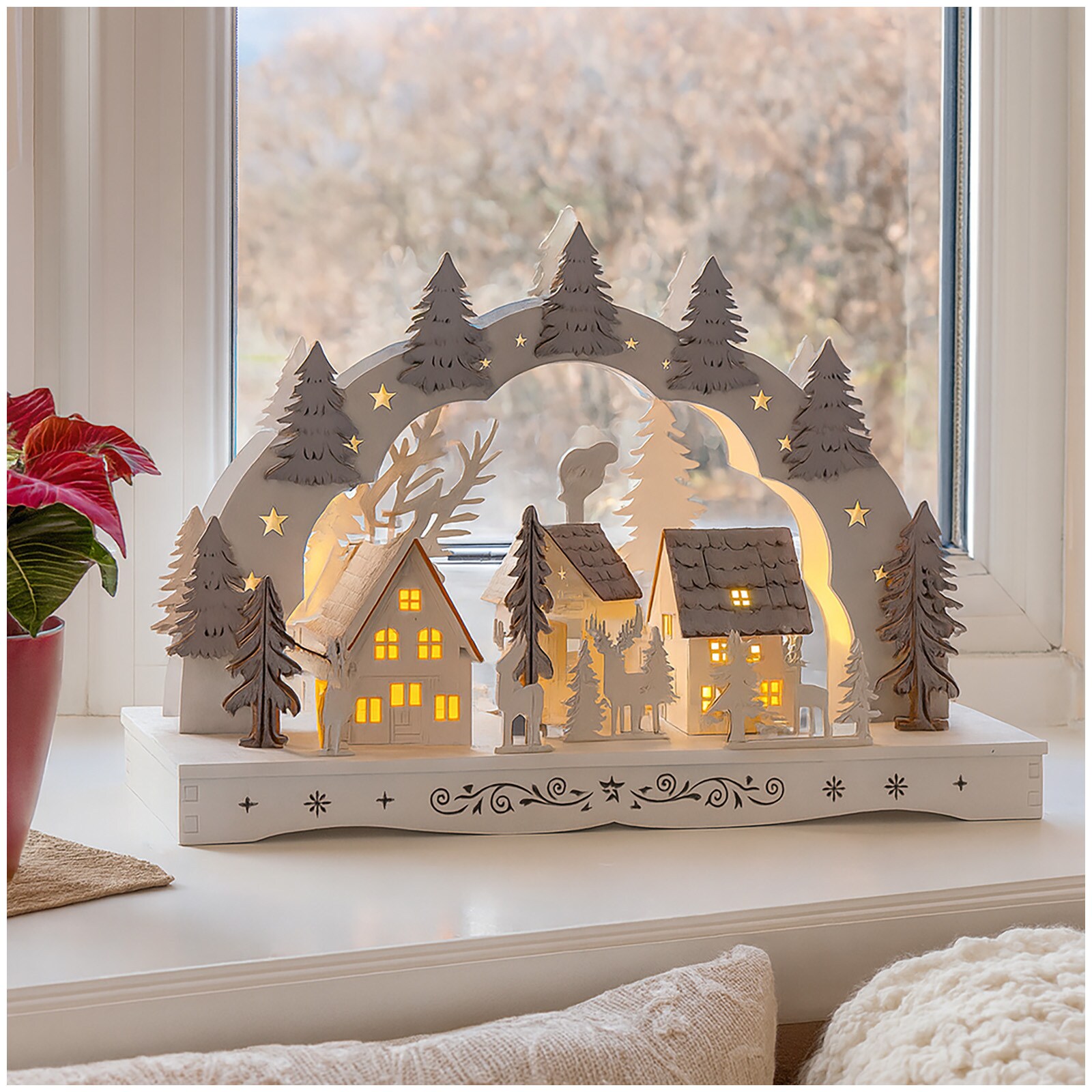 HTI-Living Leuchtbogen Dorf mit Tannen 