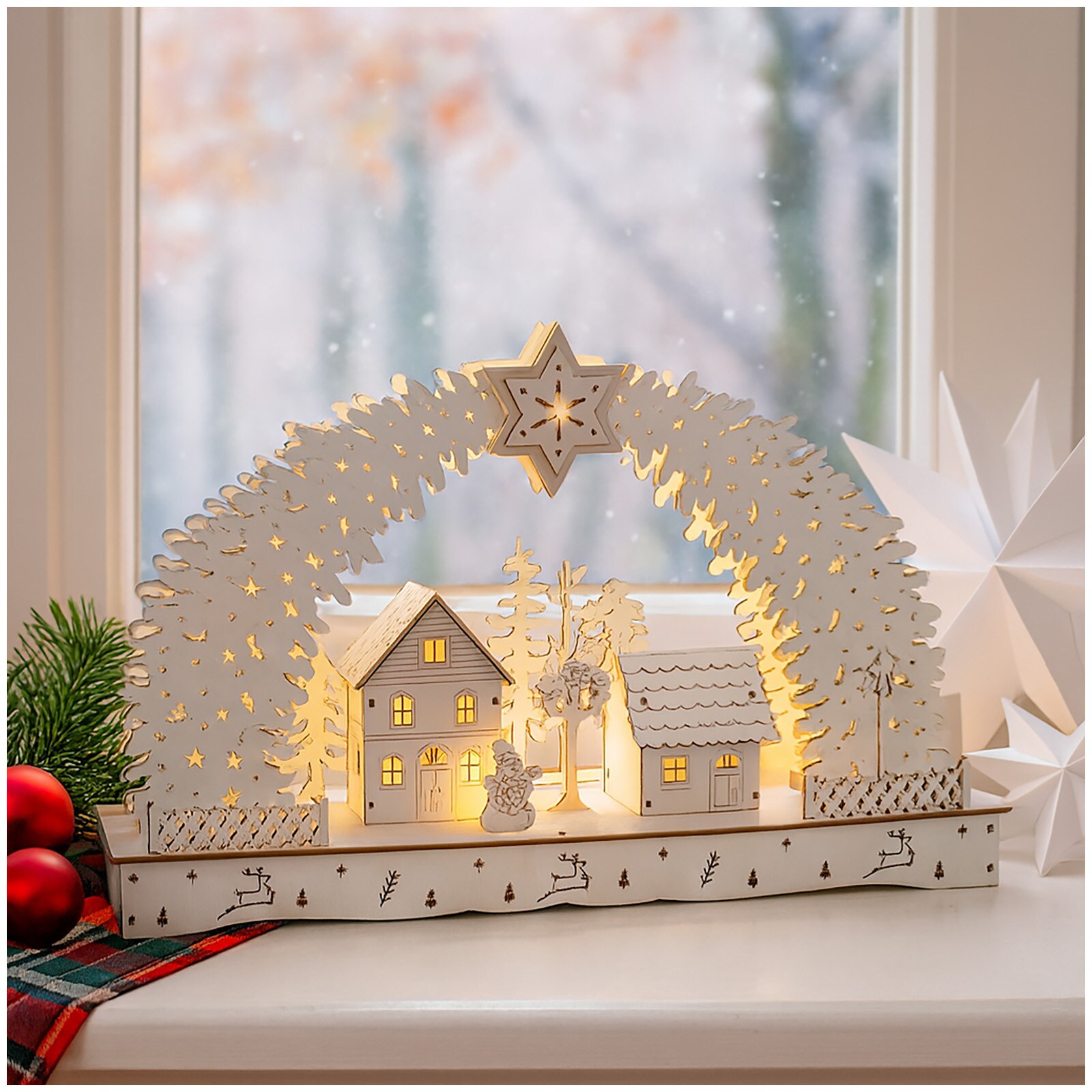 HTI-Living Leuchtbogen in modernem Wei&szlig; Weihnachtsdorf 