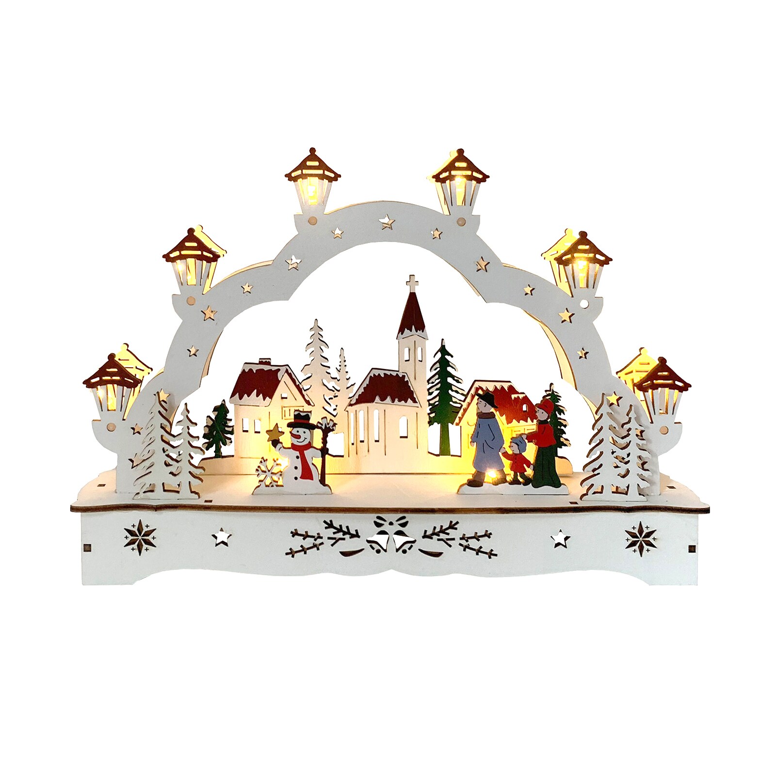 HTI-Living Lichterbogen in modernem Wei&szlig; Weihnachtsdorf mit Schneemann 