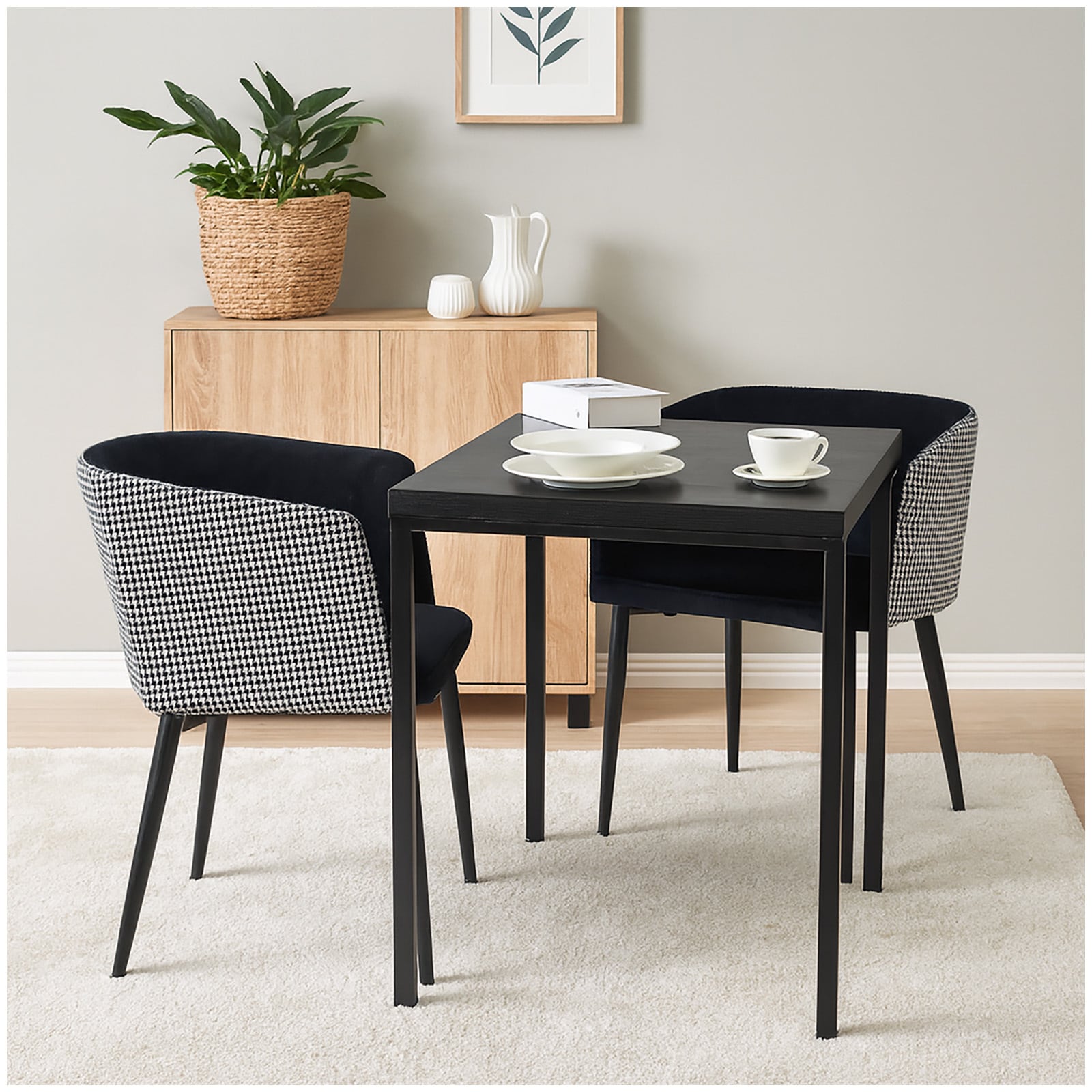 HTI-Living Esszimmerstuhl Destin Hahnentritt Schwarz-Wei&szlig; 2er-Set 