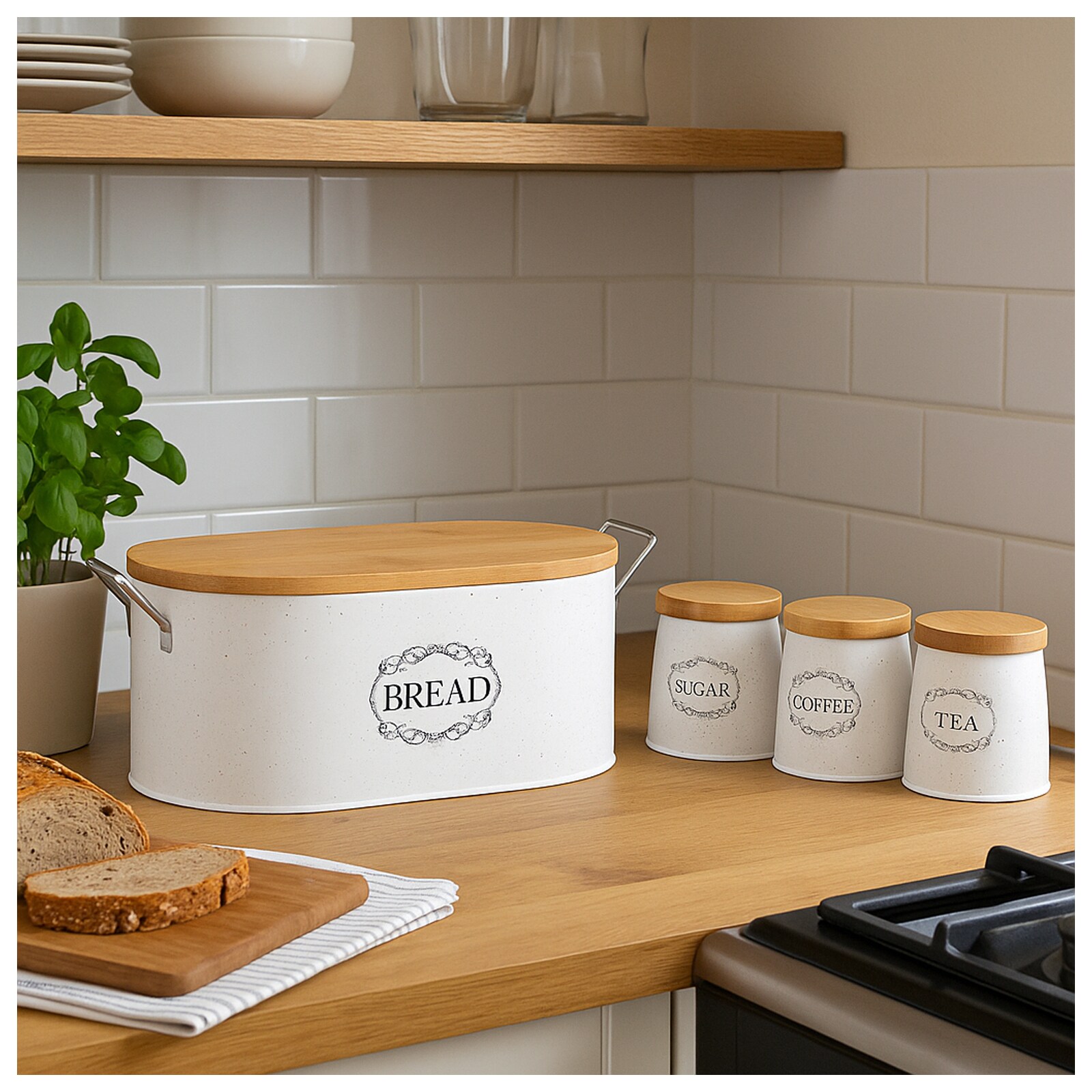 neuetischkultur Brot-, Kaffee-, Tee- und Zuckervorratsdose 4-teiliges Set 