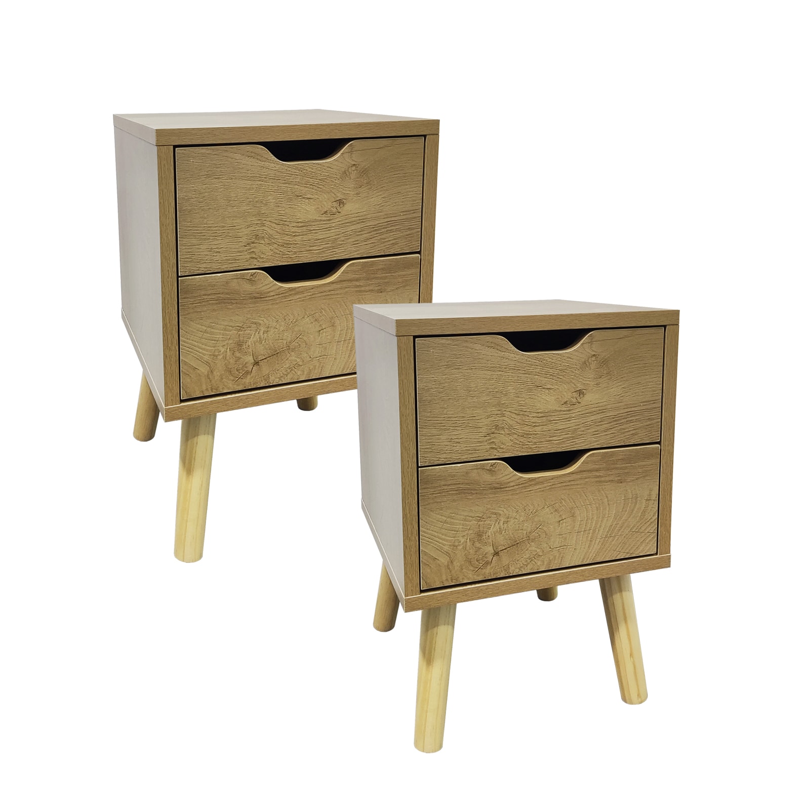 HTI-Living Nachttisch 2 Schubladen 2er-Set Thekla Baumscheibe 