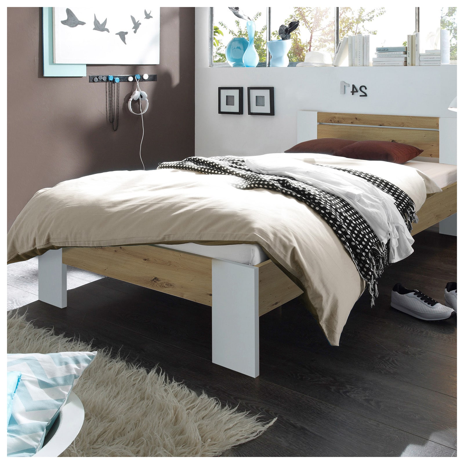 HTI-Living Futonbett 140 x 200 cm Wei&szlig;/Artisaneiche 