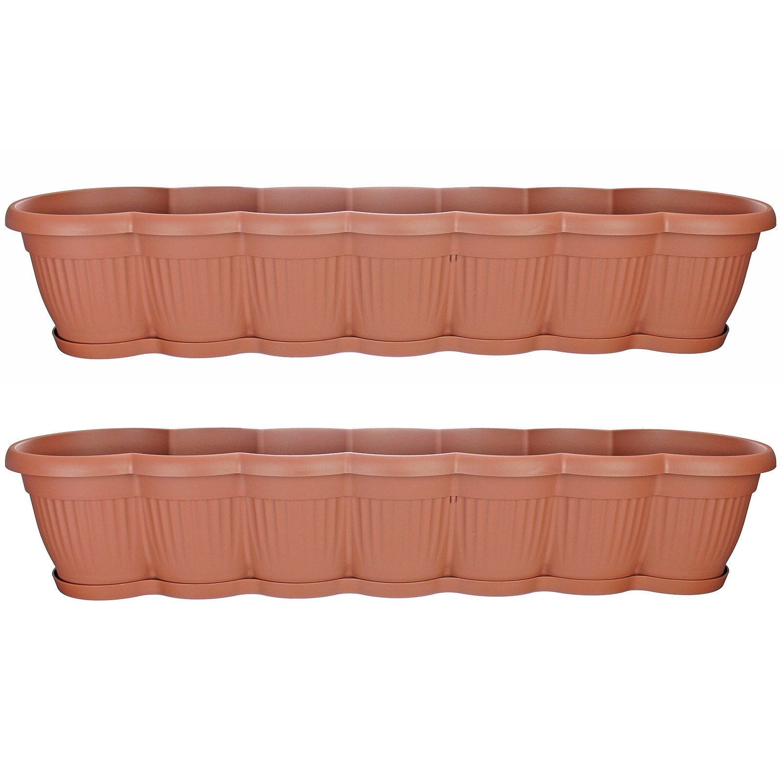 HTI-Living Blumenkasten mit Untersetzer 80 cm 2er Set Terracotta 