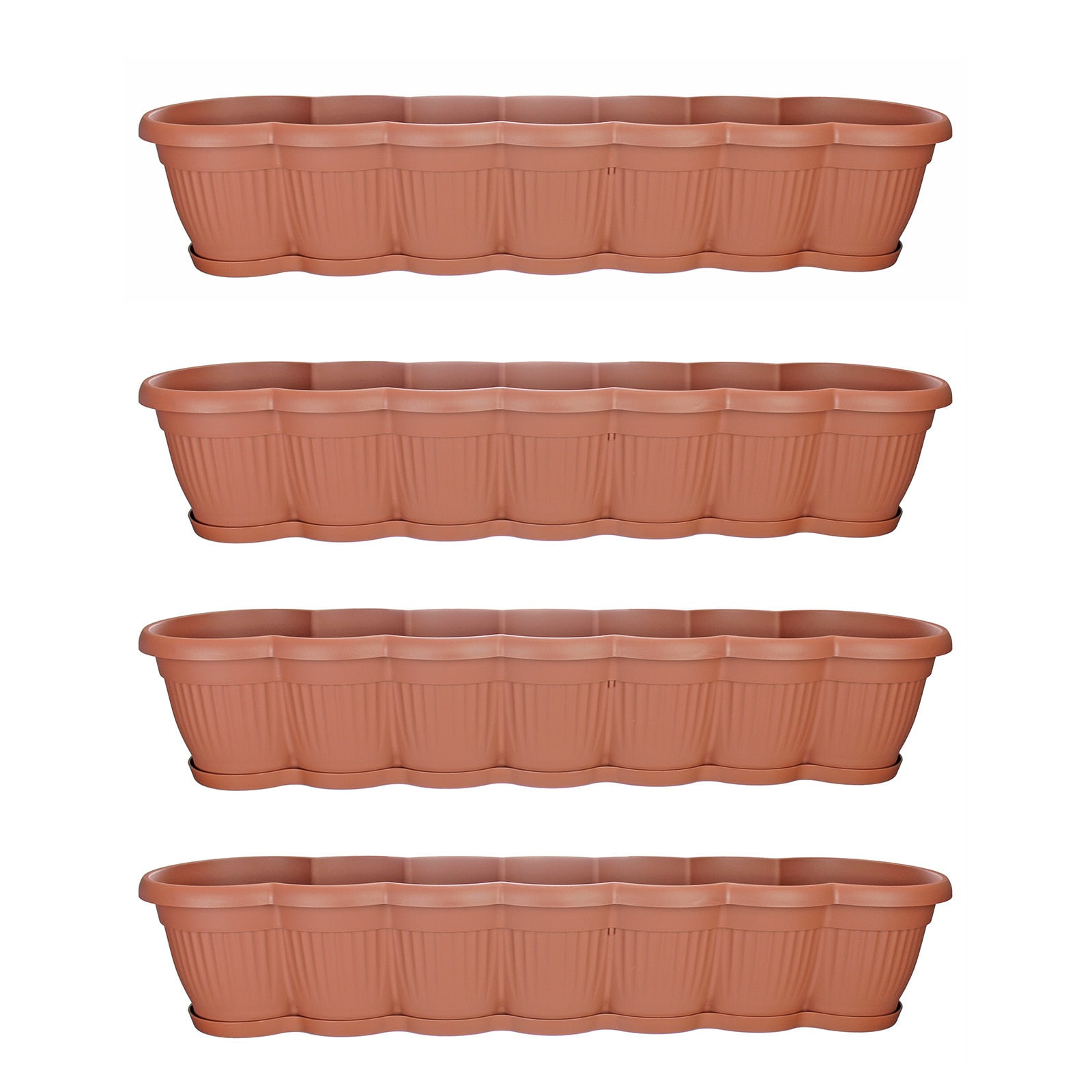 HTI-Living Blumenkasten mit Untersetzer 80 cm 4er Set Terracotta 