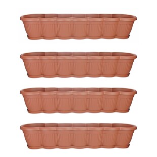 HTI-Living Blumenkasten mit Untersetzer 80 cm 4er Set Terracotta 