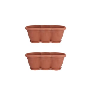 HTI-Living Blumenkasten mit Untersetzer 40 cm 2er Set Terracotta 