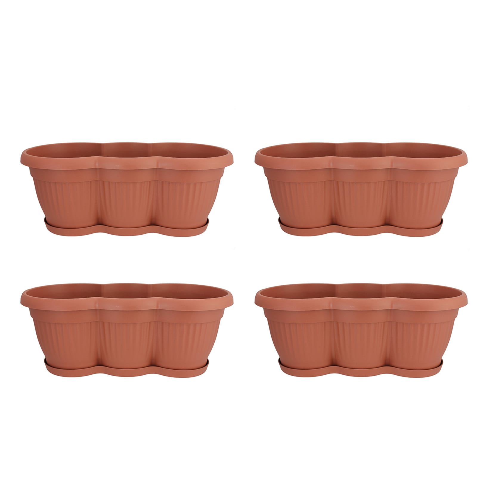 HTI-Living Blumenkasten mit Untersetzer 40 cm 4er Set Terracotta 
