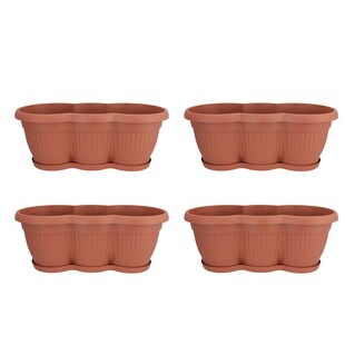 HTI-Living Blumenkasten mit Untersetzer 40 cm 4er Set Terracotta 