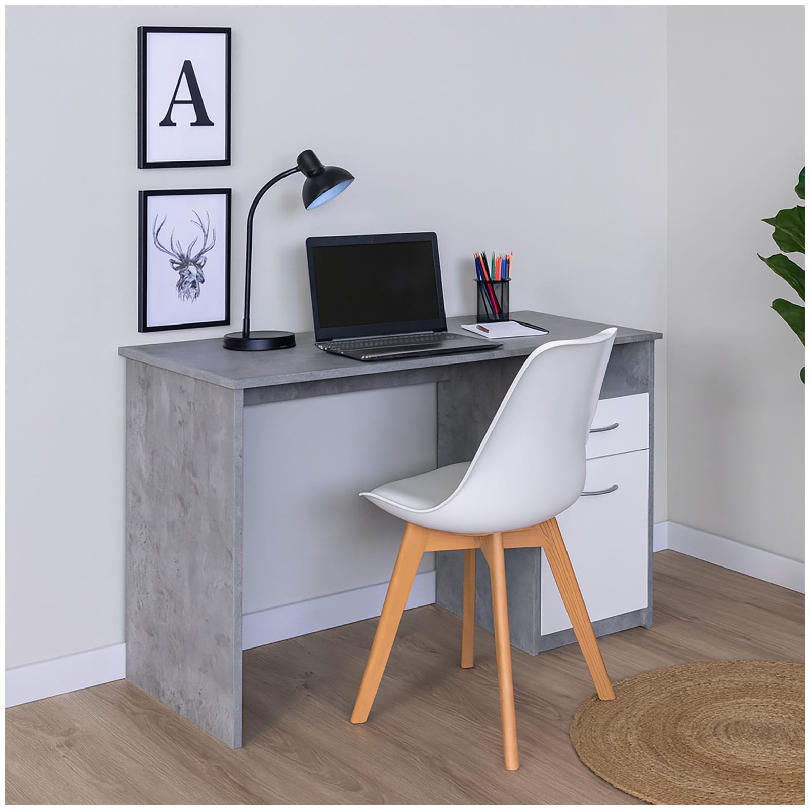 HTI-Living Schreibtisch 120 x 76 cm Beton Wei&szlig; 