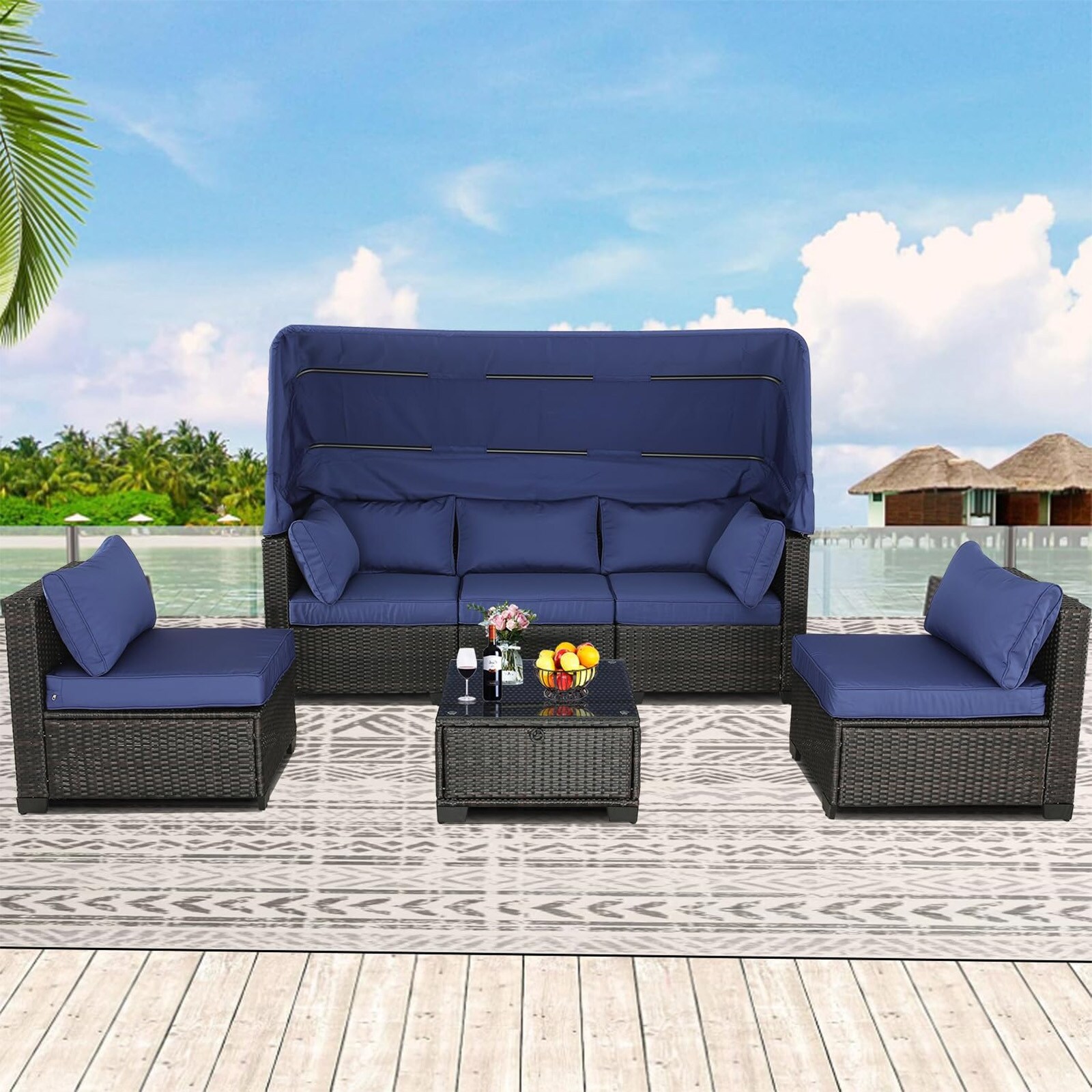 HTI-Living Loungemöbel Blau/Braun 6-teiliges Set