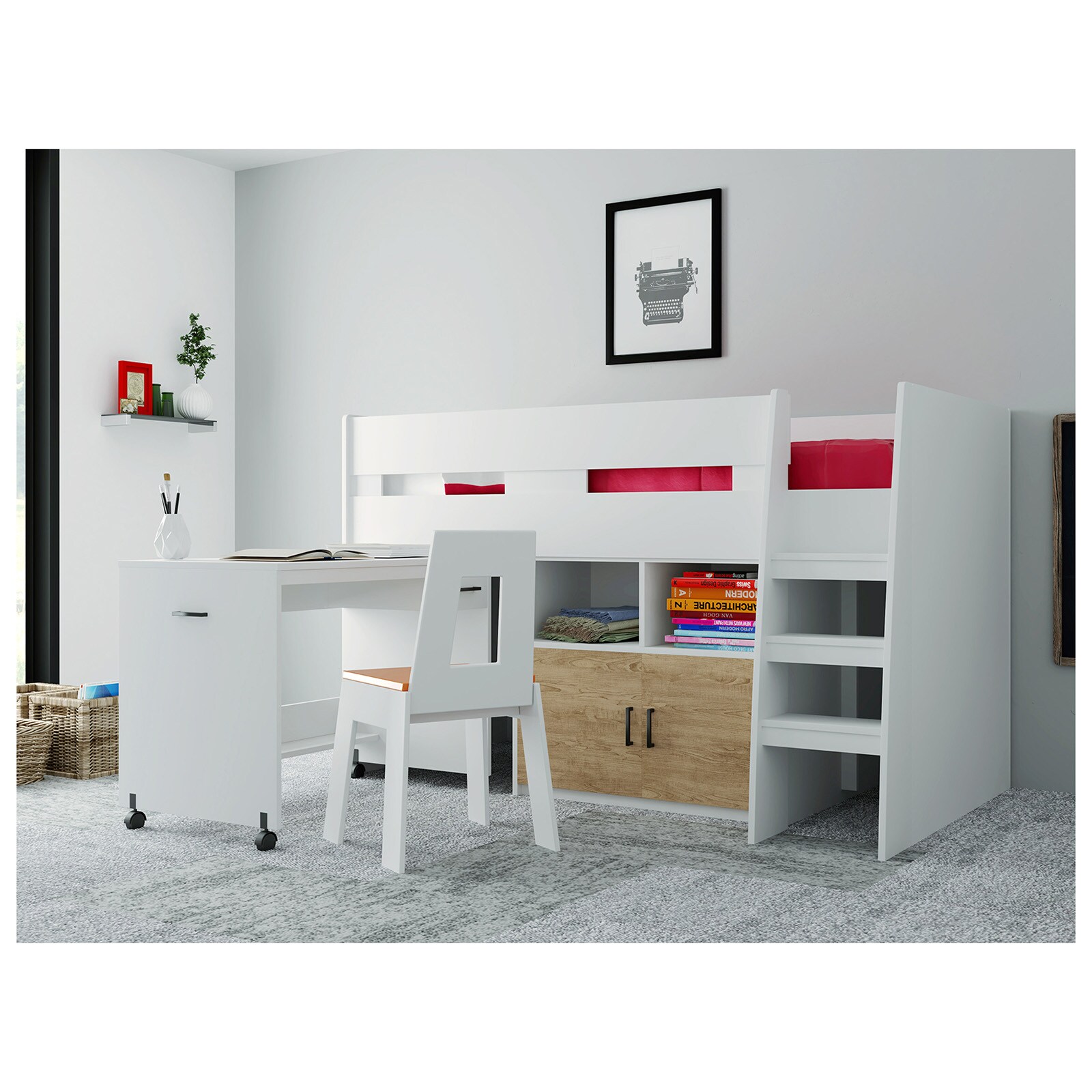 HTI-Living Bett 90x200 cm Hochbett mit Schreibtisch 