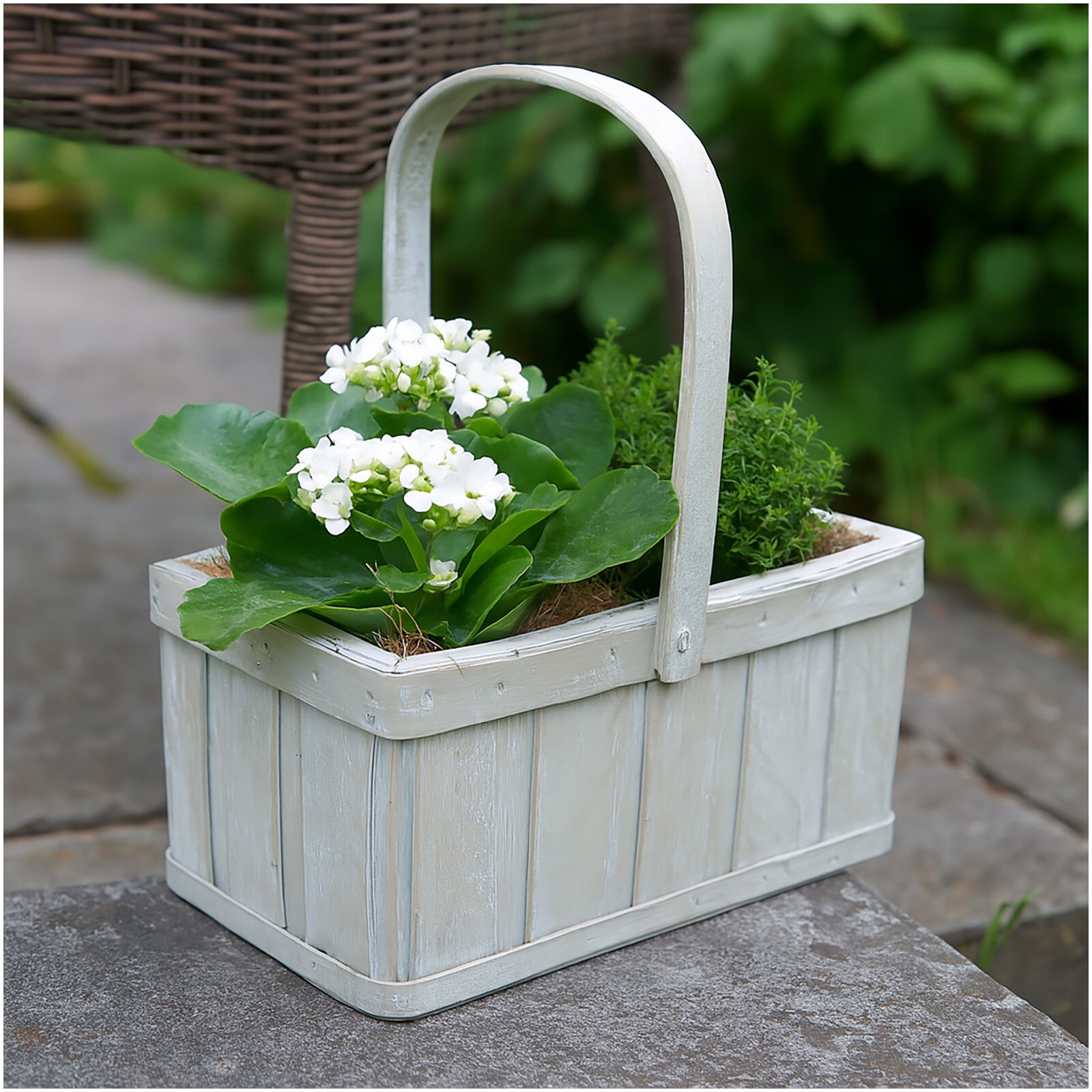 HTI-Living Pflanzkorb Wei&szlig; mit Henkel 