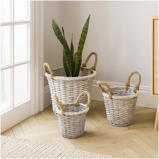 HTI-Living 3er Set Pflanzkörbe aus Weide mit Juteseil rustikale Deko 