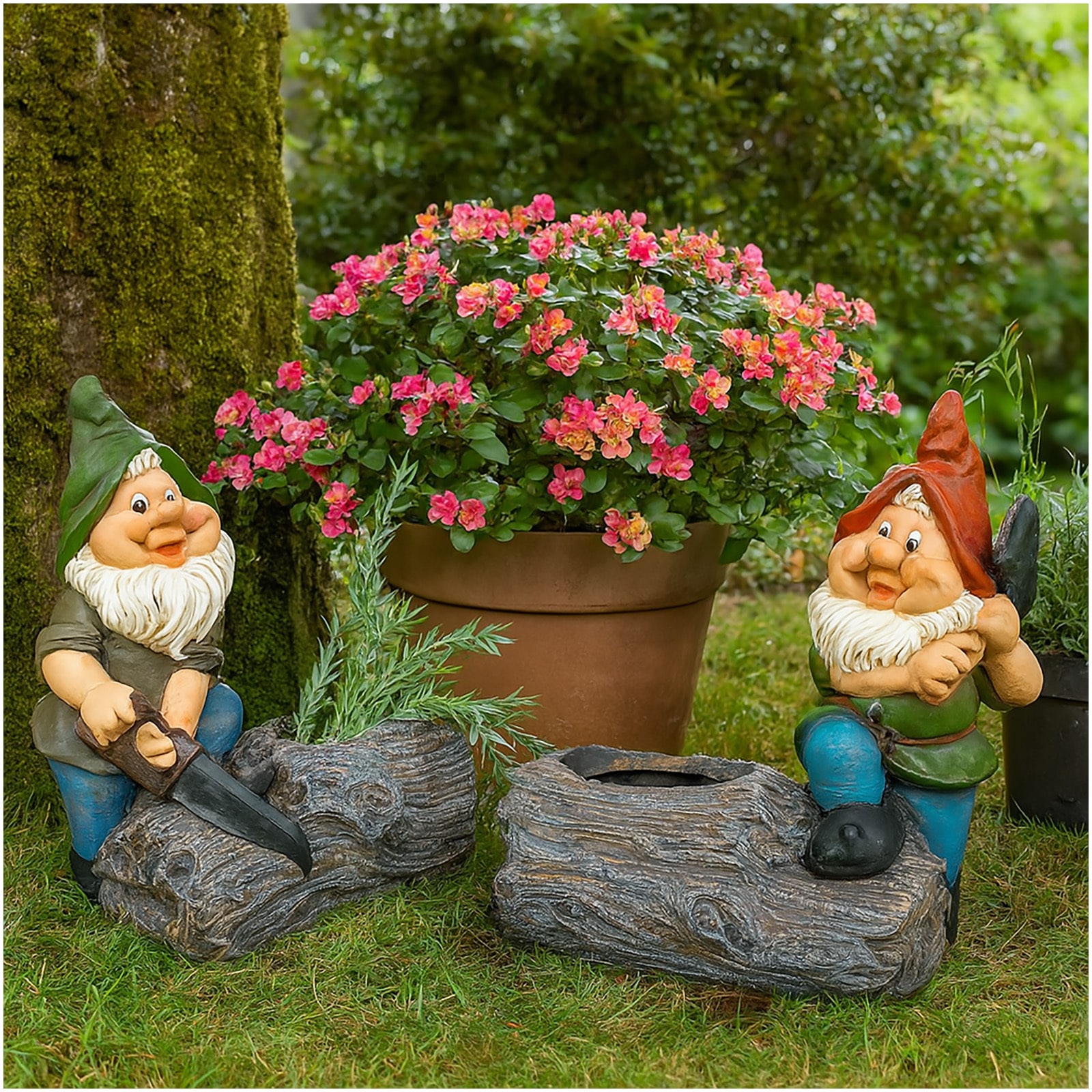 formano Gartenfigur Zwerg mit Pflanztopf 2er Set 