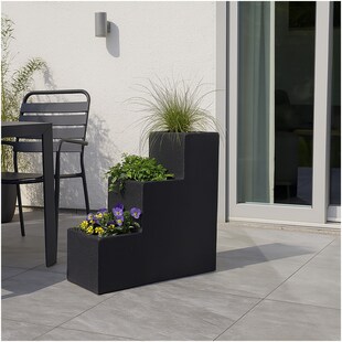 HTI-Living Moderner Blumentopf in Steinoptik 3-stufiges Pflanzgefäß für Garten u.Terrasse 