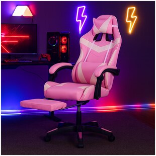 HTI-Living Ergonomischer Gaming Stuhl mit Fußstütze Racing-Design in Pink-weiß 