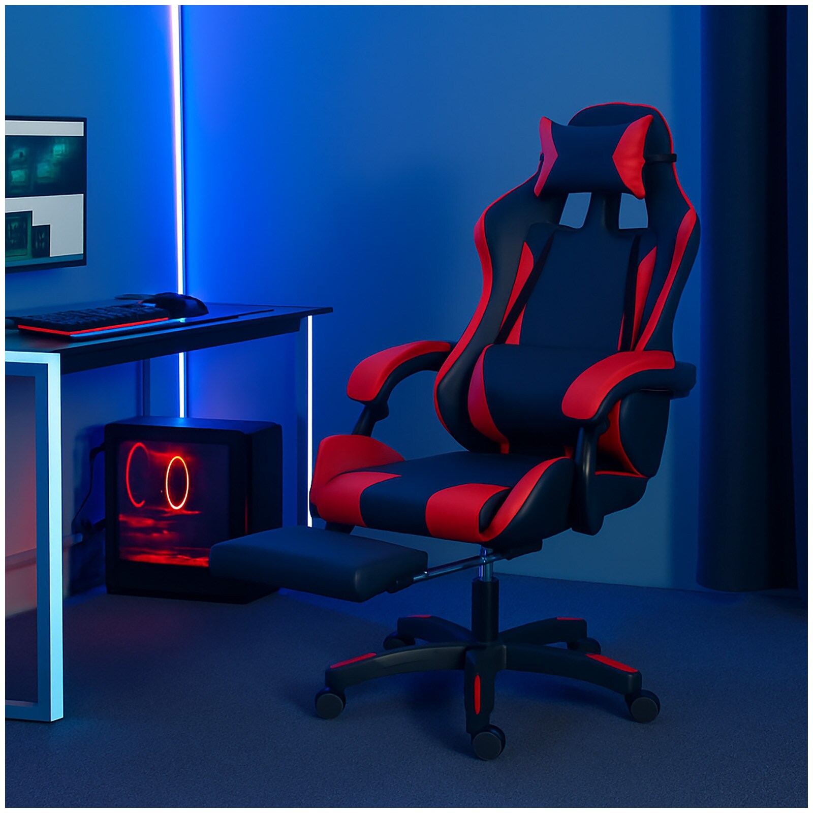 HTI-Living Ergonomischer Gaming Stuhl mit Fu&szlig;st&uuml;tze Racing-Design 