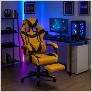 HTI-Living Ergonomischer Gaming Stuhl mit Fußstütze Racing-Design in Gelb-Schwarz 