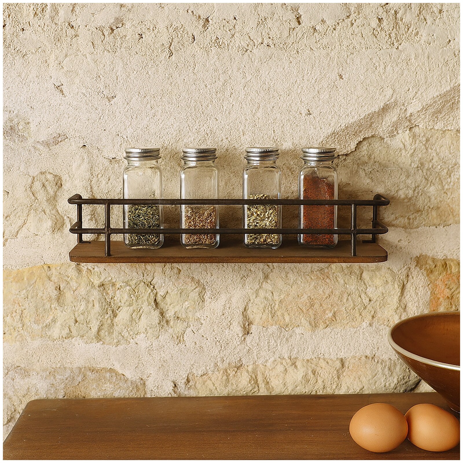 HTI-Living Industrial Wandregal Holz mit Metallrahmen Stilvolles Regal f&uuml;r K&uuml;che, Bad, Flur oder Wohnzim 