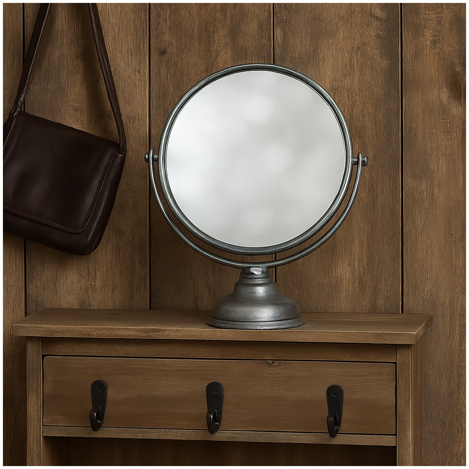 HTI-Living Runder Standspiegel im rustikalen Silber-Look Vintage Tischspiegel 