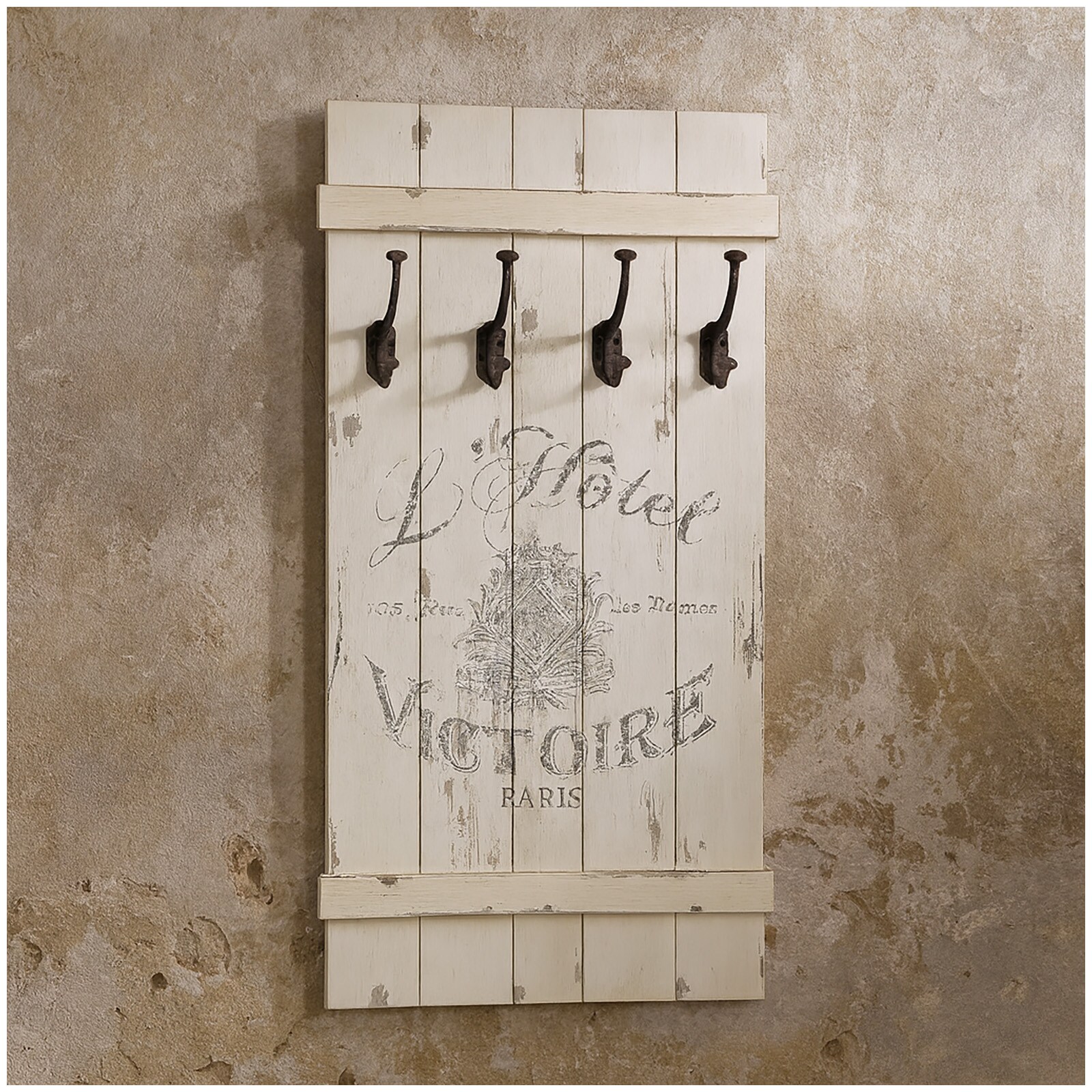 HTI-Living Rustikale Wandgarderobe im Vintage-Look Shabby Chic mit 4 Haken 
