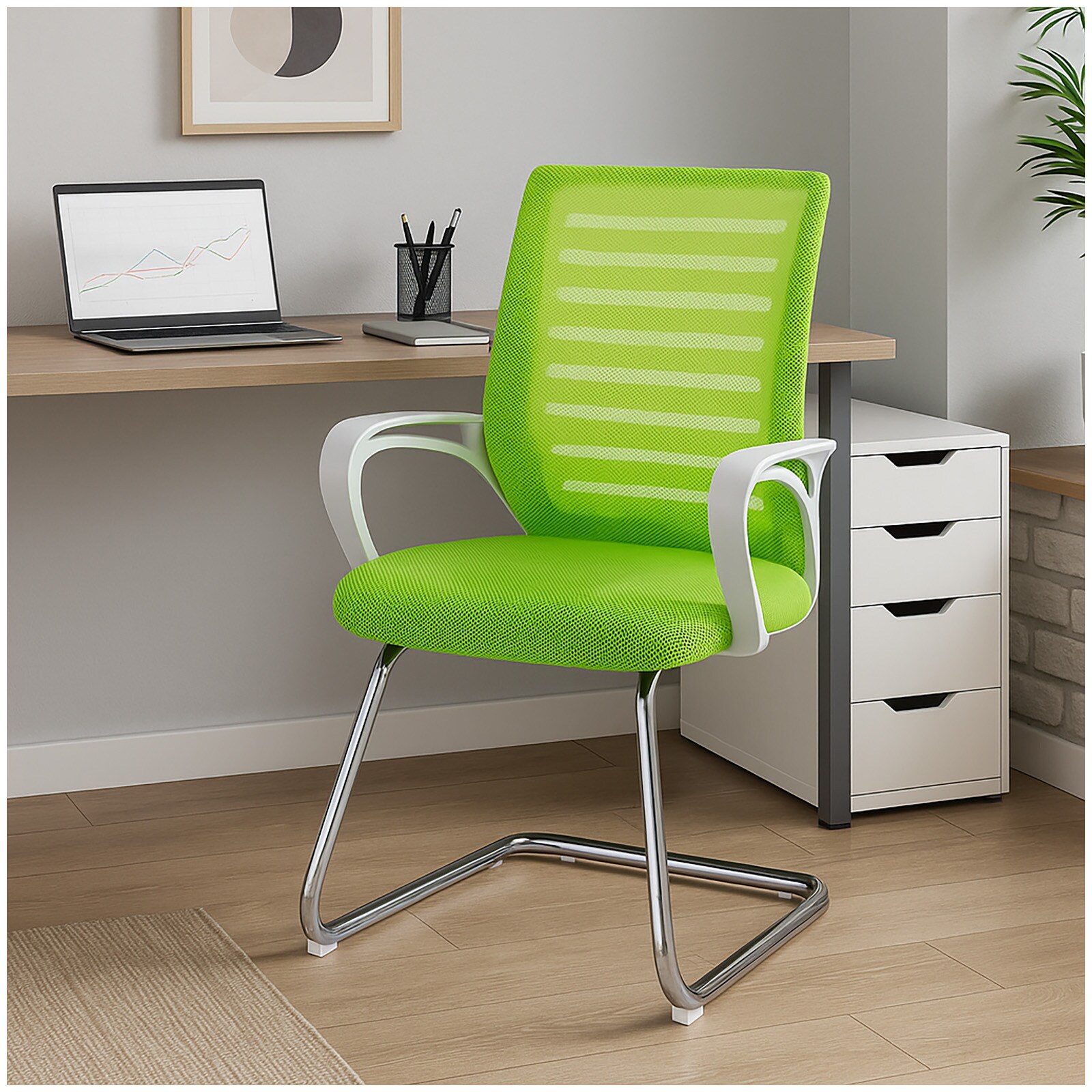 HTI-Living Ergonomischer Konferenzstuhl in Gr&uuml;n mit Netzr&uuml;cken und Freischwingergestell 