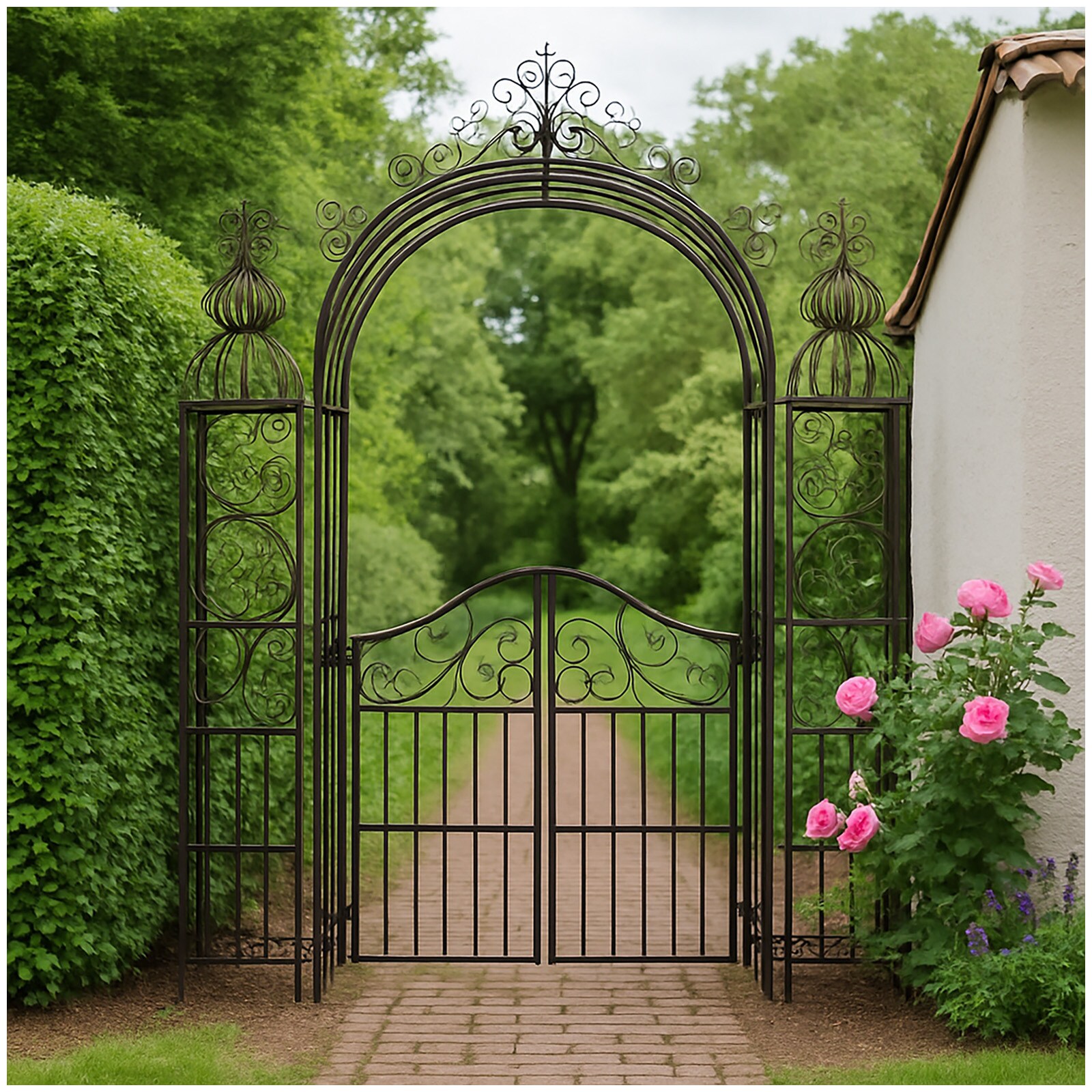 HTI-Living Torbogen aus Metall mit T&uuml;r stilvolle Gartenarchitektur f&uuml;r Kletterpflanzen 