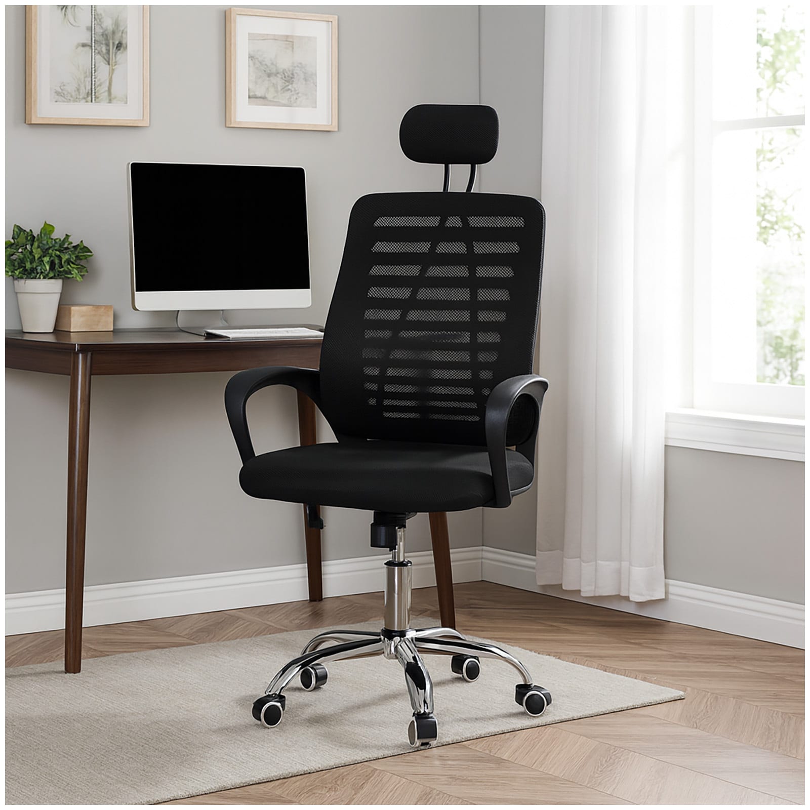 HTI-Living Ergonomischer Drehstuhl mit Meshbezug und Kopfst&uuml;tze 