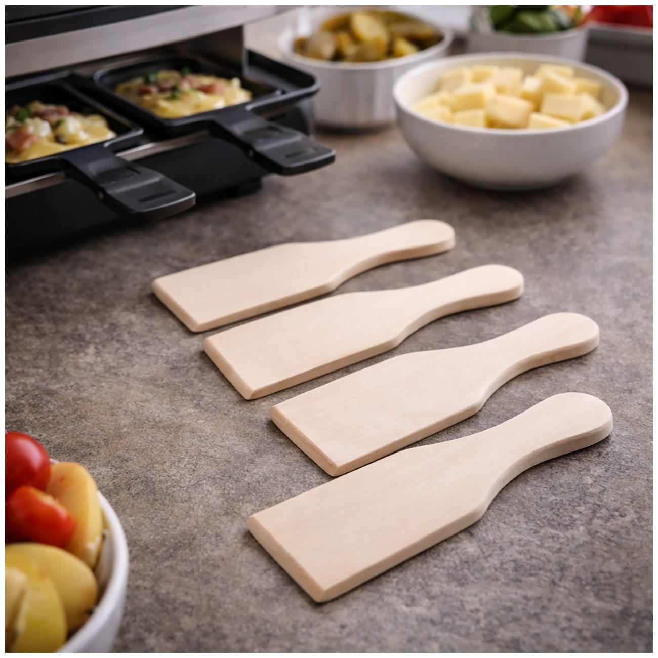 neuetischkultur Raclette Pfannenwender Holz 4er Set Raclette Spatel Holz 